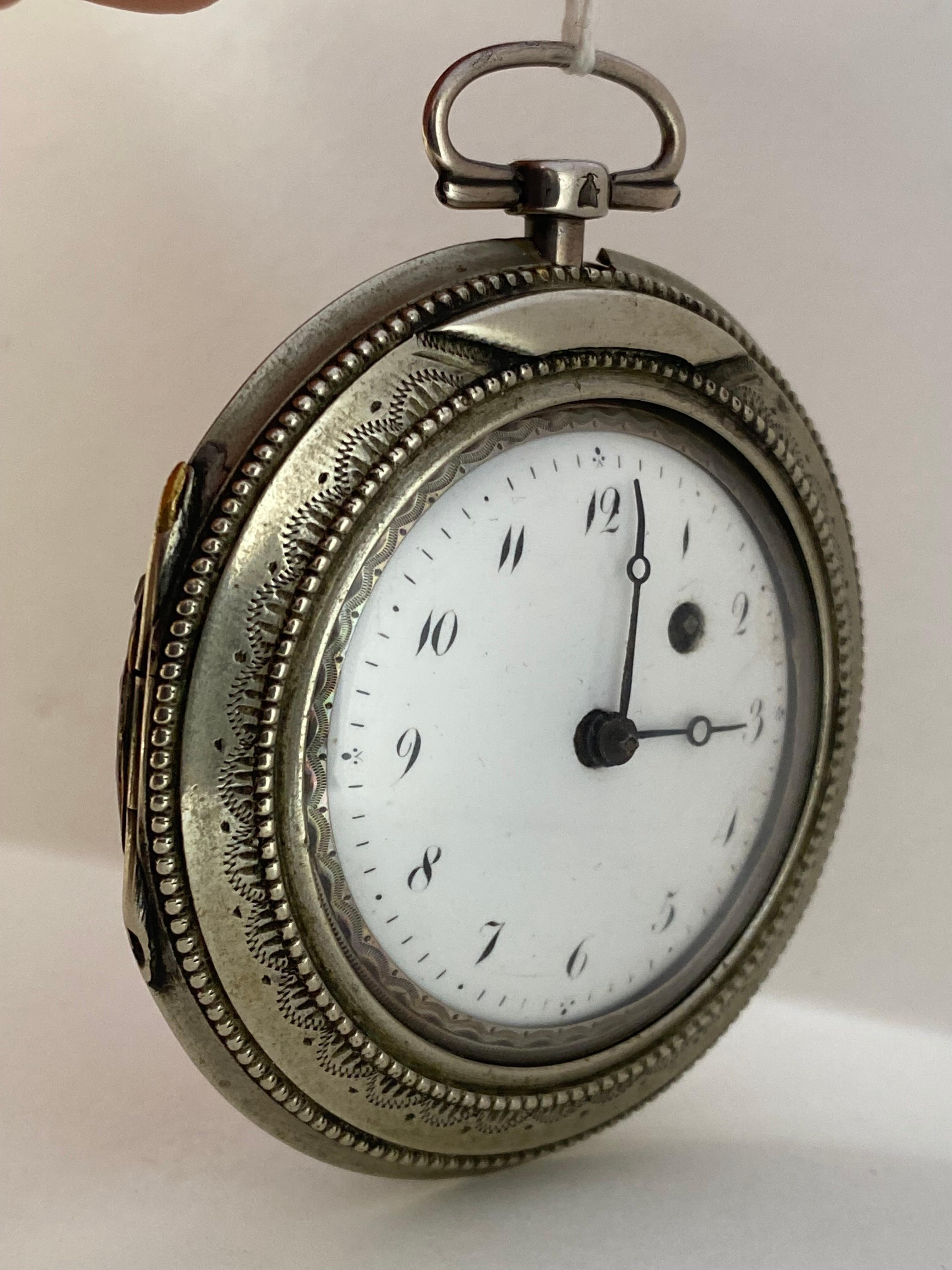 Rare Silver and Tortoise Shell Pair Cased Verge Pocket Watch For Sale 12