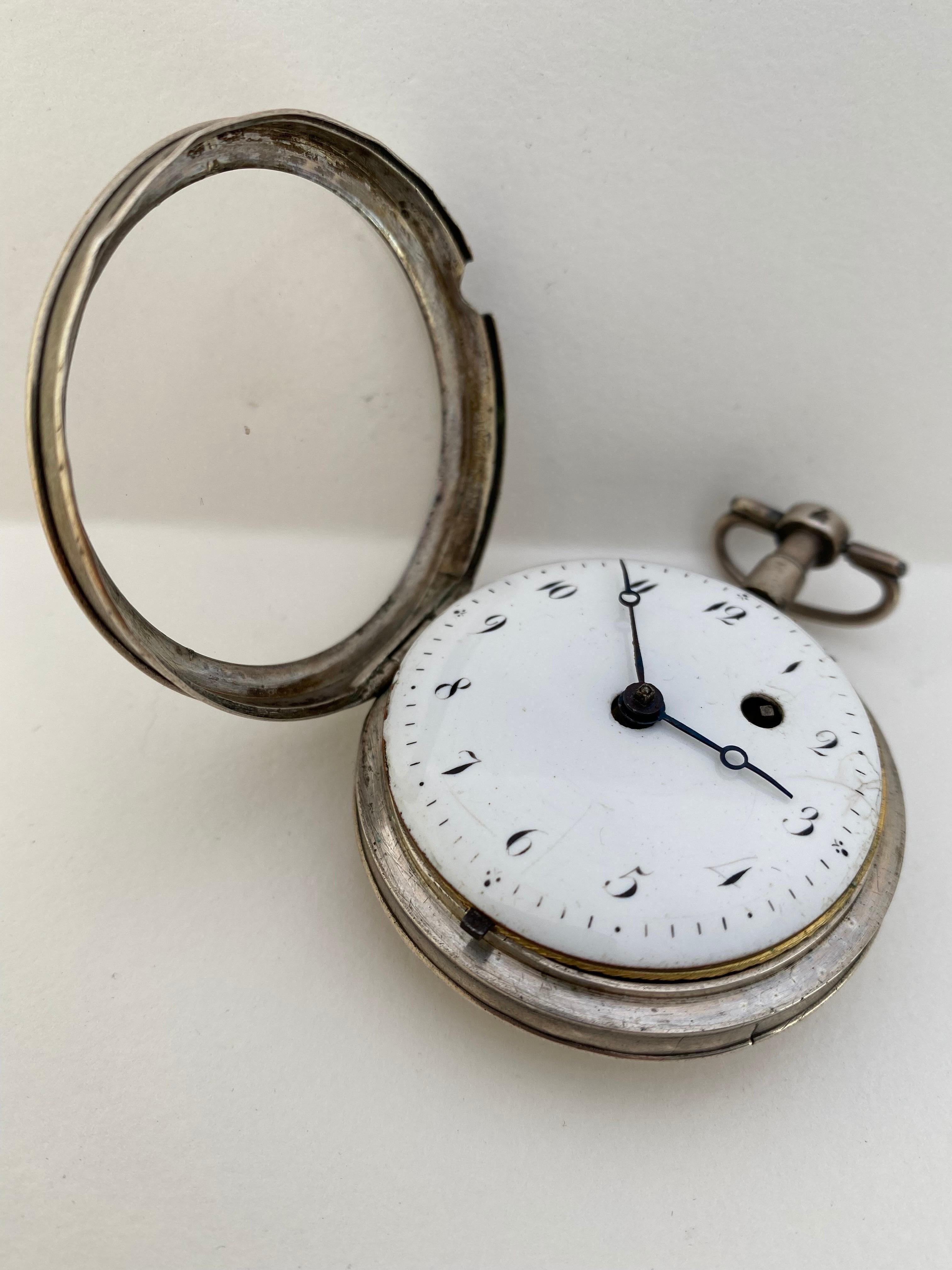 Rare Silver and Tortoise Shell Pair Cased Verge Pocket Watch For Sale 1