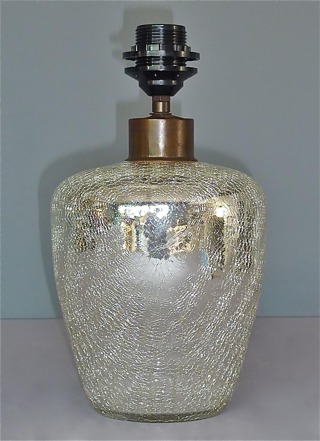 Metal Rare Silver Art Deco Table Lamp Crackle Glass White Fabric Modernism France 1930 For Sale