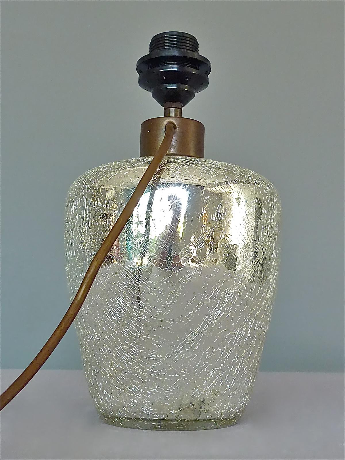Rare Silver Art Deco Table Lamp Crackle Glass White Fabric Modernism France 1930 For Sale 3