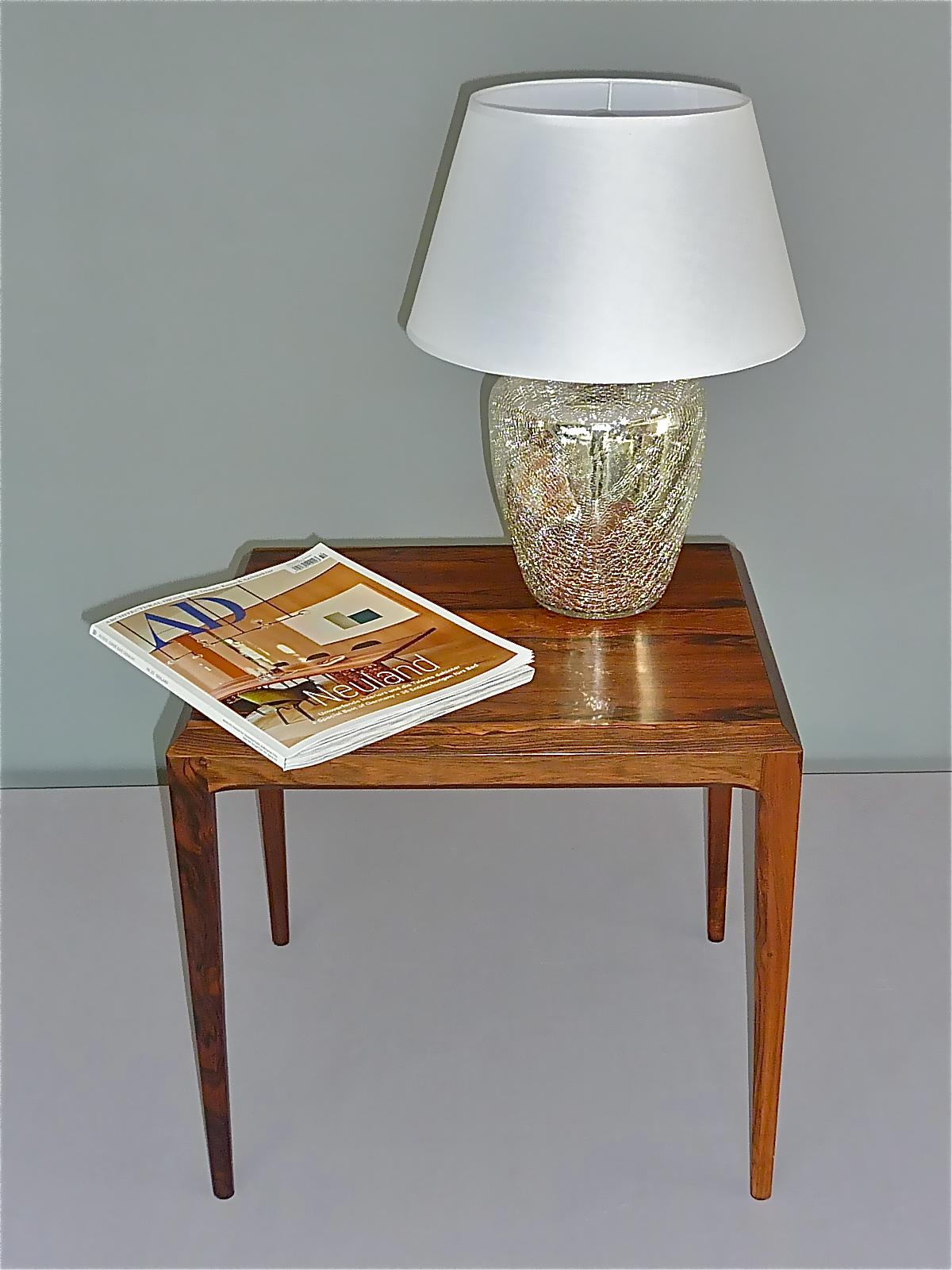 Rare Silver Art Deco Table Lamp Crackle Glass White Fabric Modernism France 1930 For Sale 8