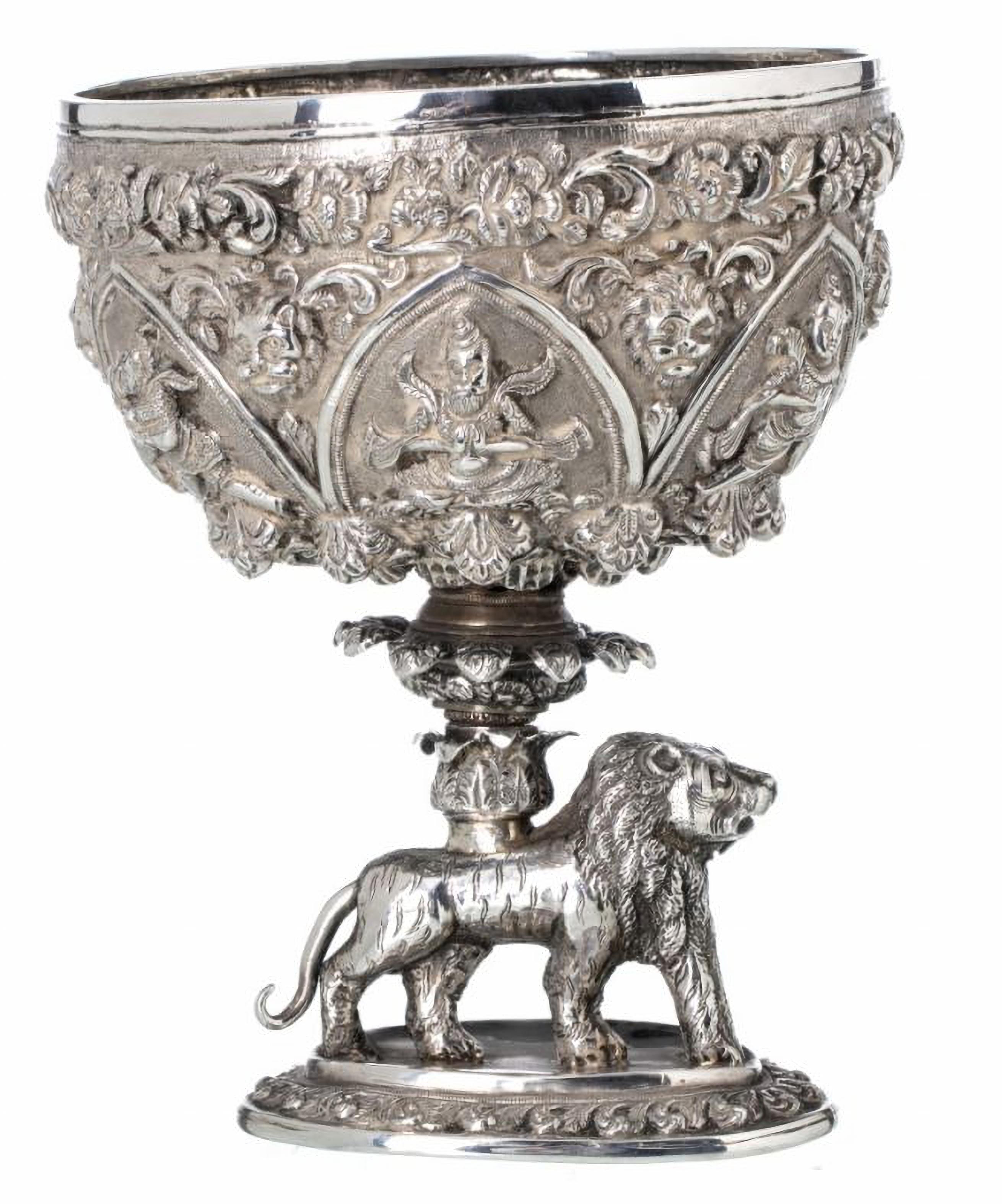 Hand-Crafted RARE SILVER BOWL Middle East 19th Century Ceremony Cup For Sale