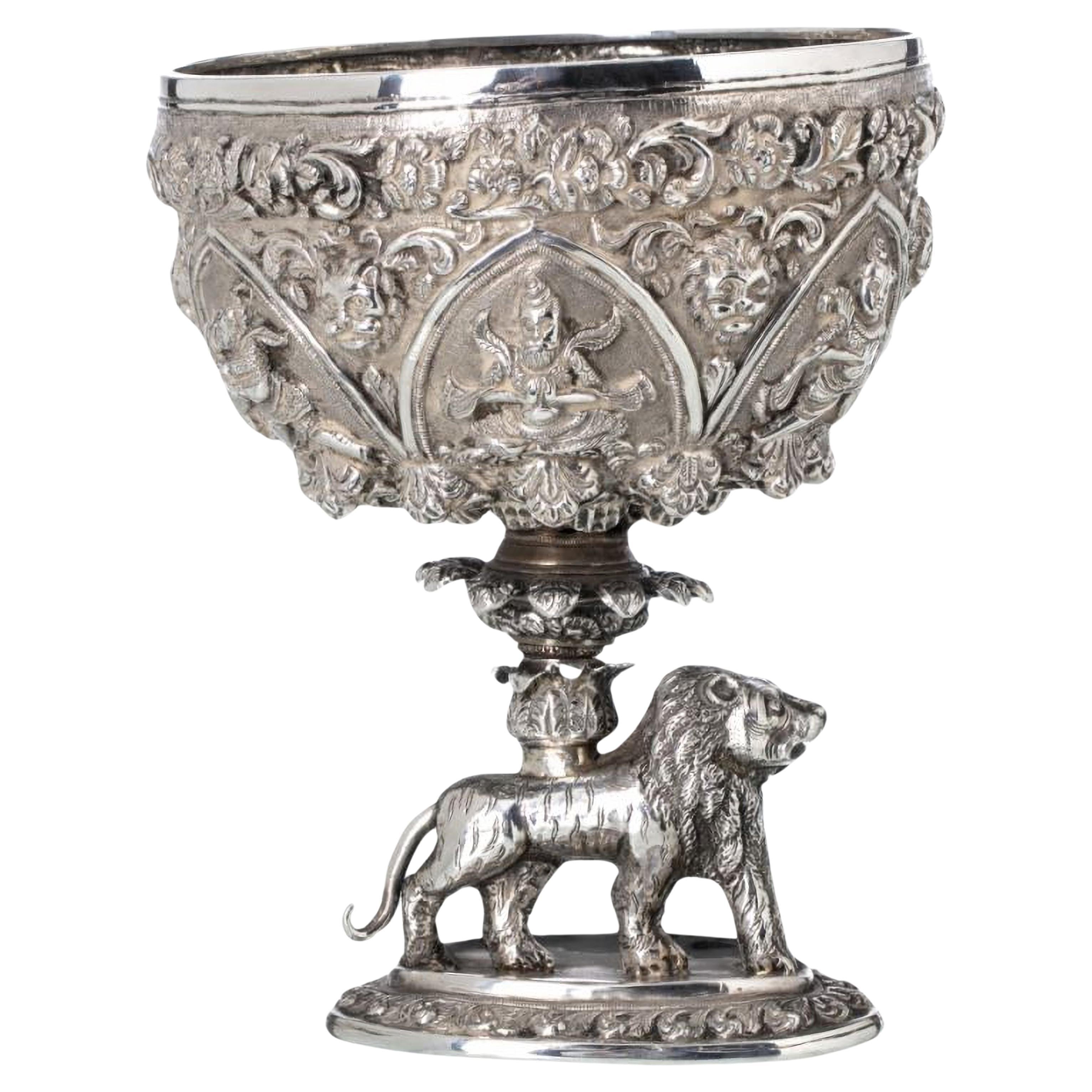 RARE SILVER BOWL Middle East 19th Century Ceremony Cup For Sale