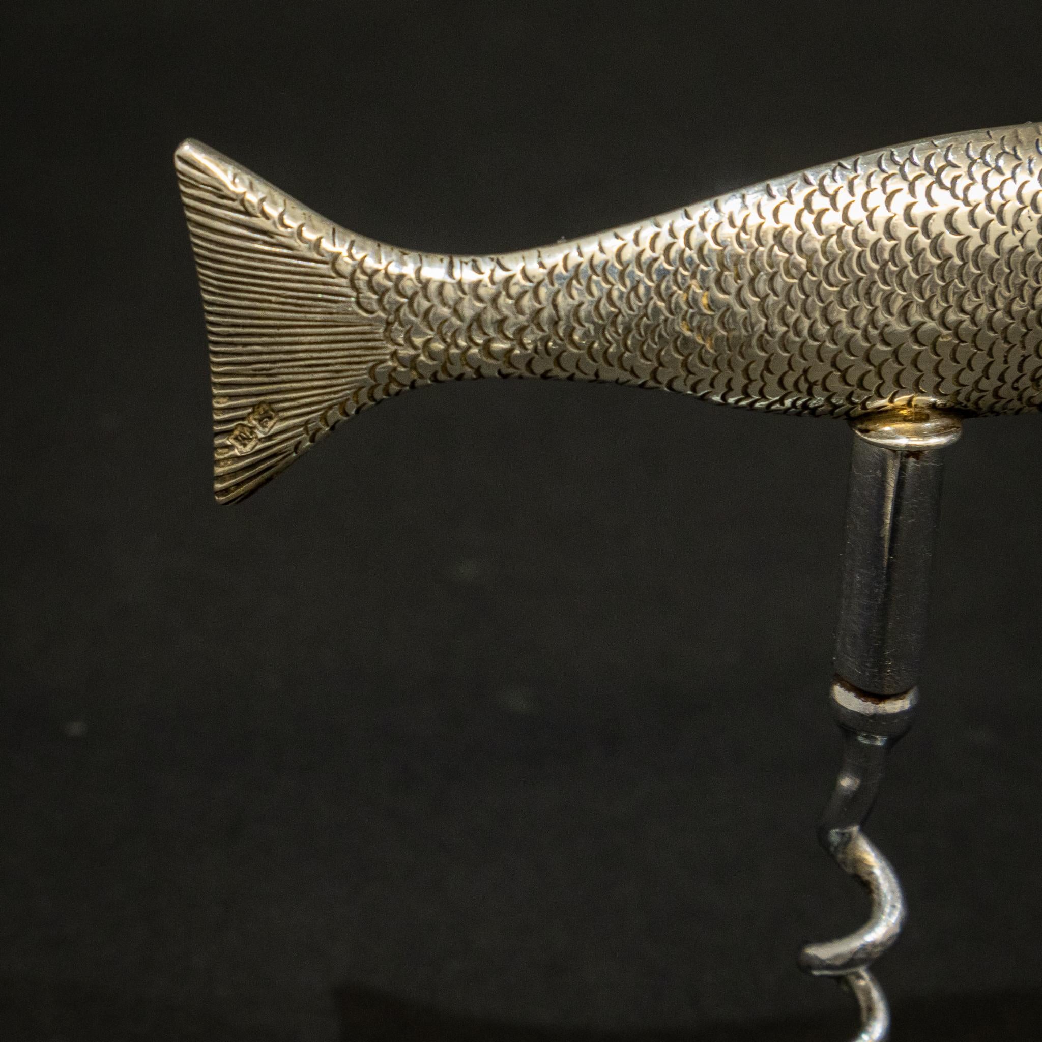 Rare Silver Fish Corkscrew In Good Condition For Sale In Newark, GB