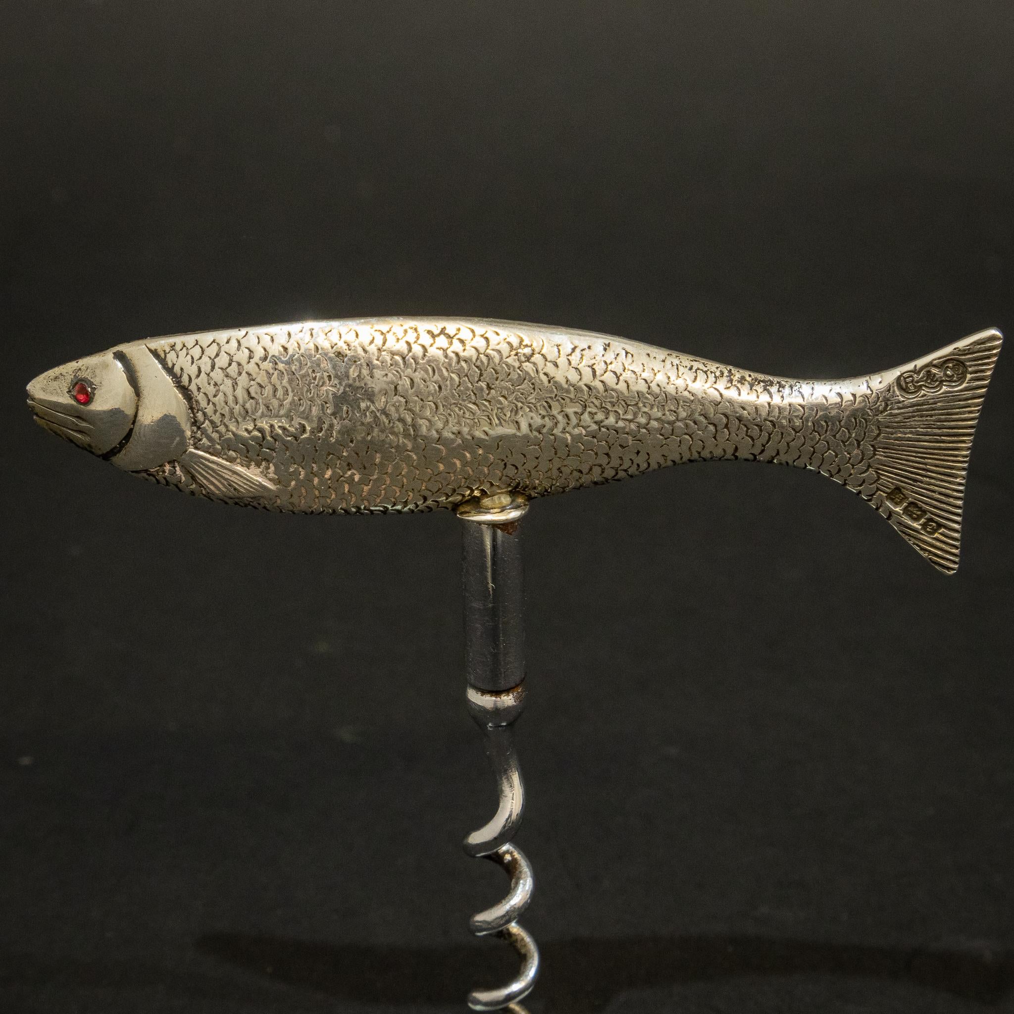 20th Century Rare Silver Fish Corkscrew For Sale