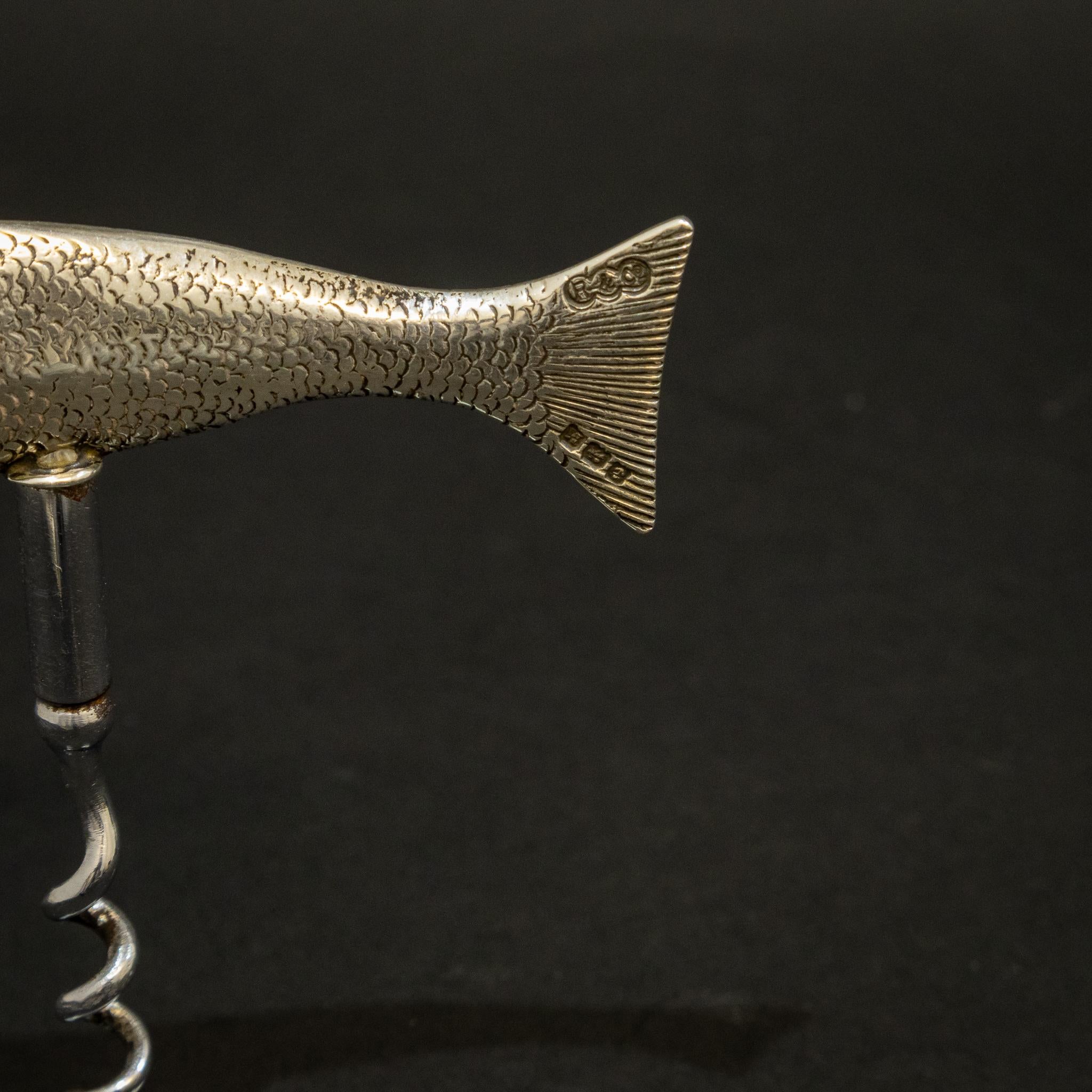 Sterling Silver Rare Silver Fish Corkscrew For Sale
