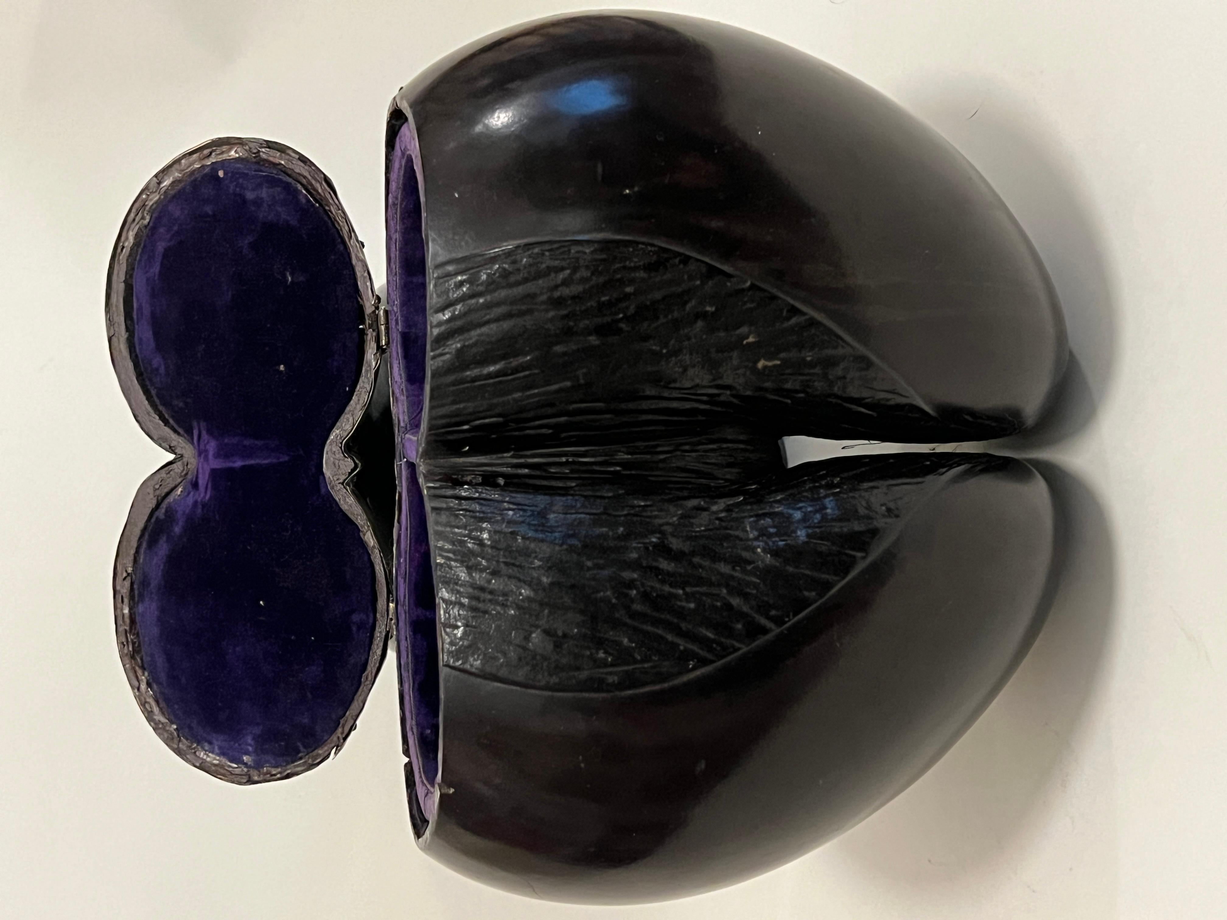Rare Silver-mounted, Velvet-lined Coco de Mer, 19th Century 8