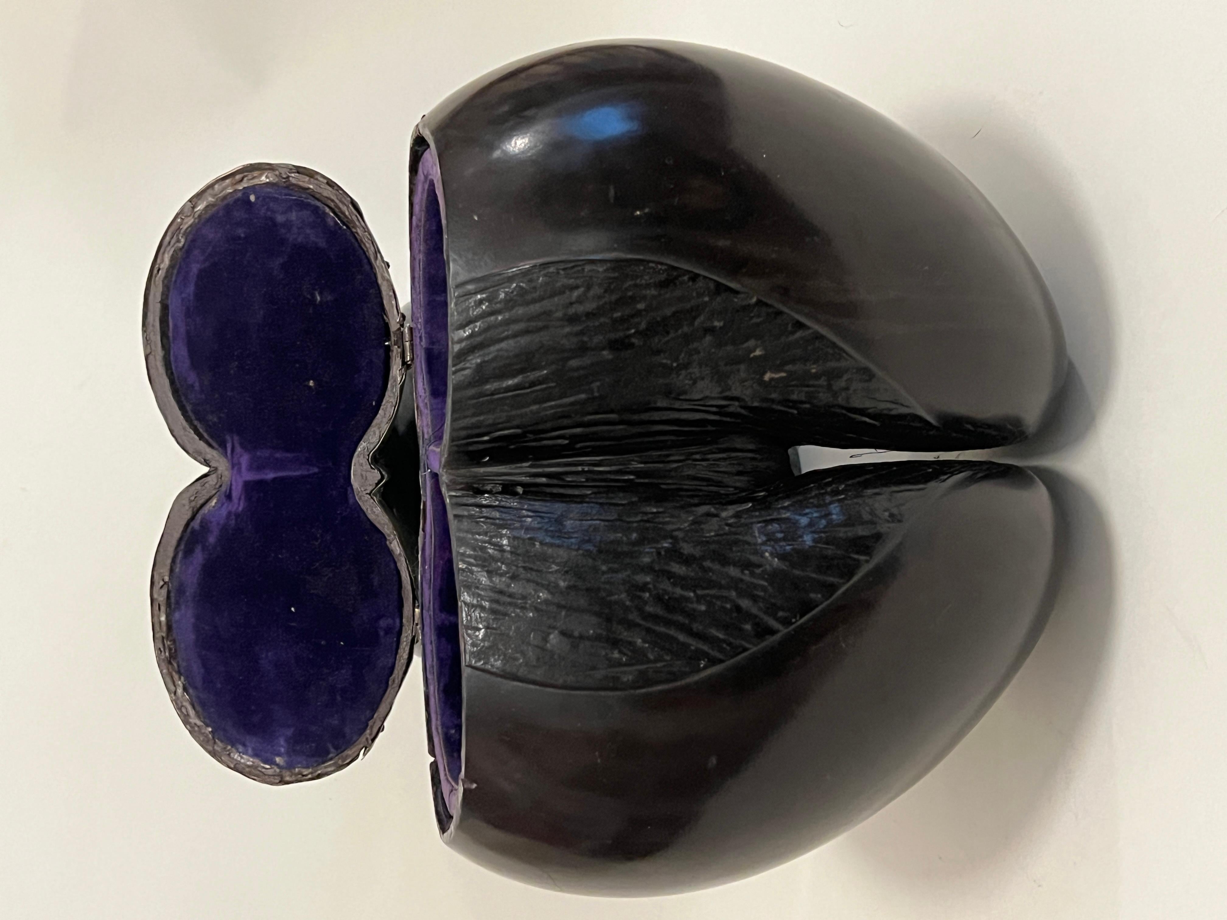 Rare Silver-mounted, Velvet-lined Coco de Mer, 19th Century 9