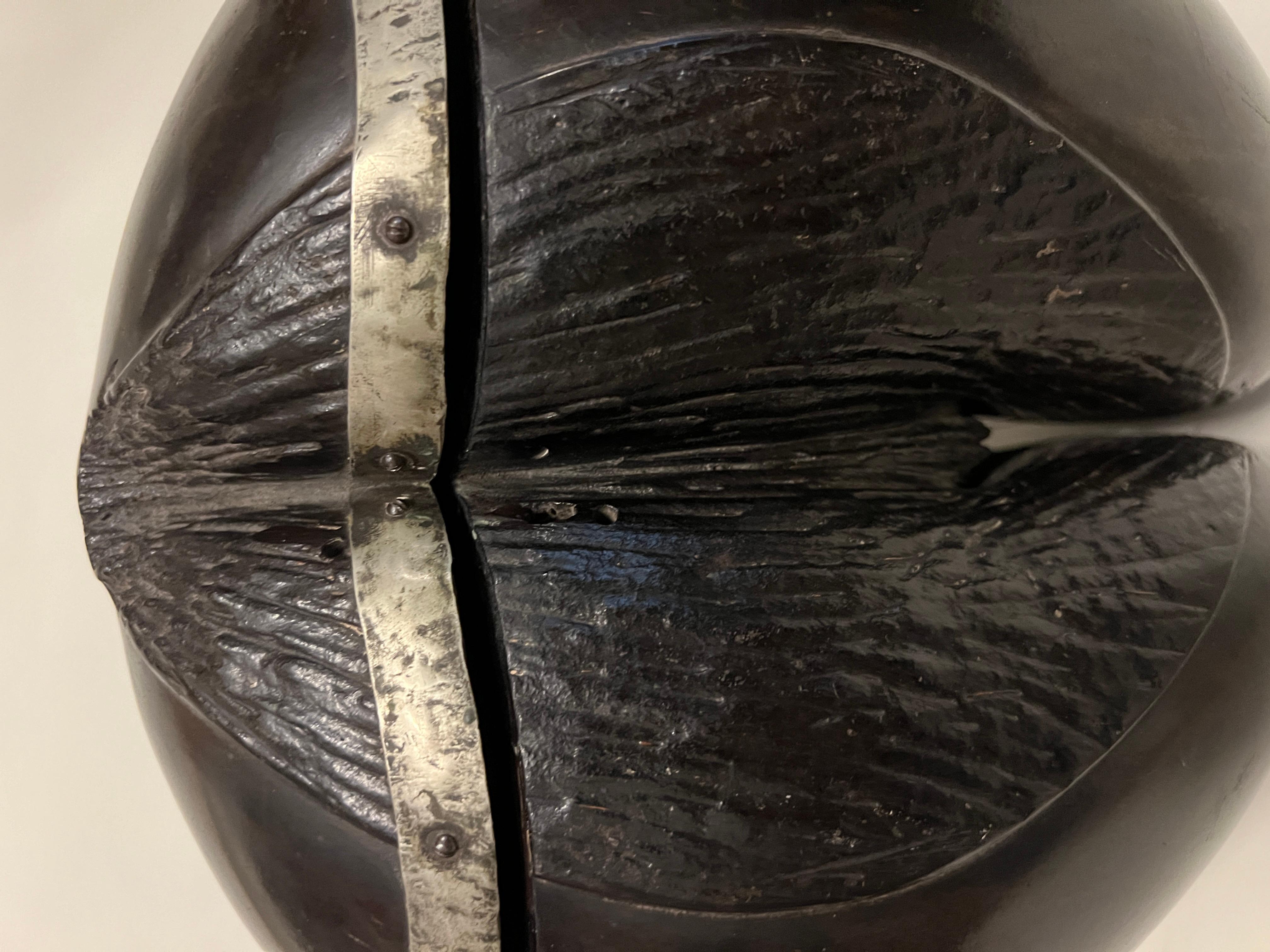 Anglo-Indian Rare Silver-mounted, Velvet-lined Coco de Mer, 19th Century