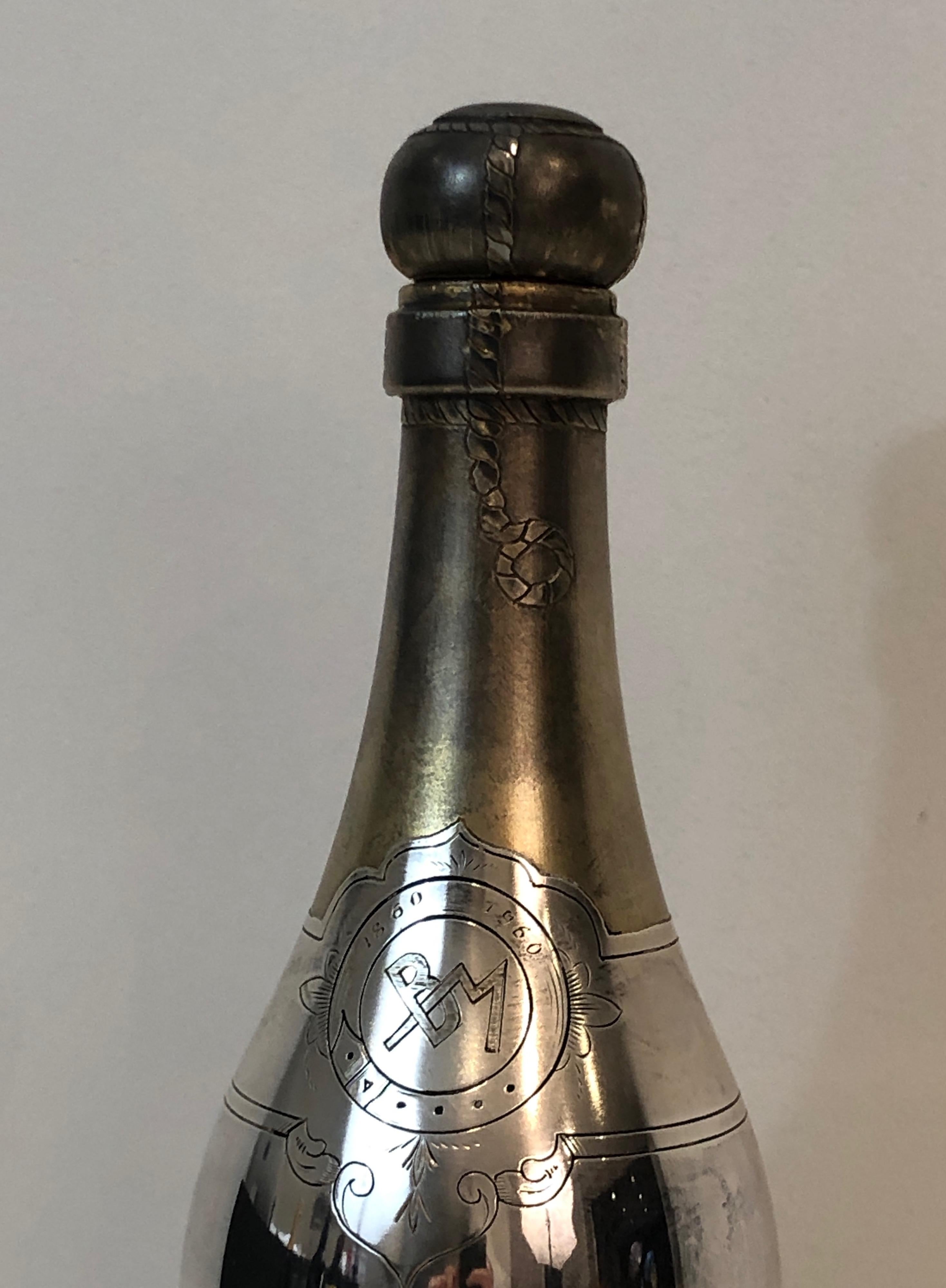 Rare Silver Plated and Brass Shaker Presenting a Champagne Bottle, French, Circa For Sale 6