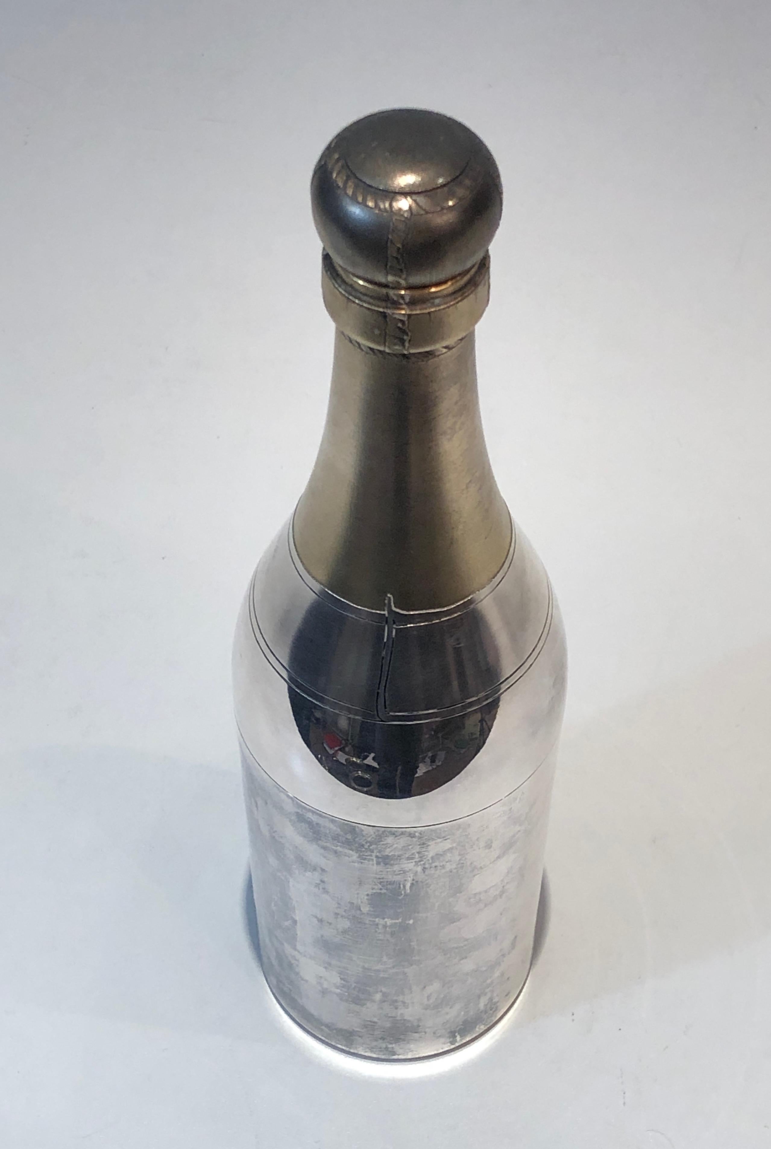 Rare Silver Plated and Brass Shaker Presenting a Champagne Bottle, French, Circa For Sale 11