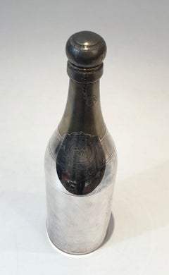 Rare Silver Plated and Brass Shaker Presenting a Champagne Bottle, French, Circa