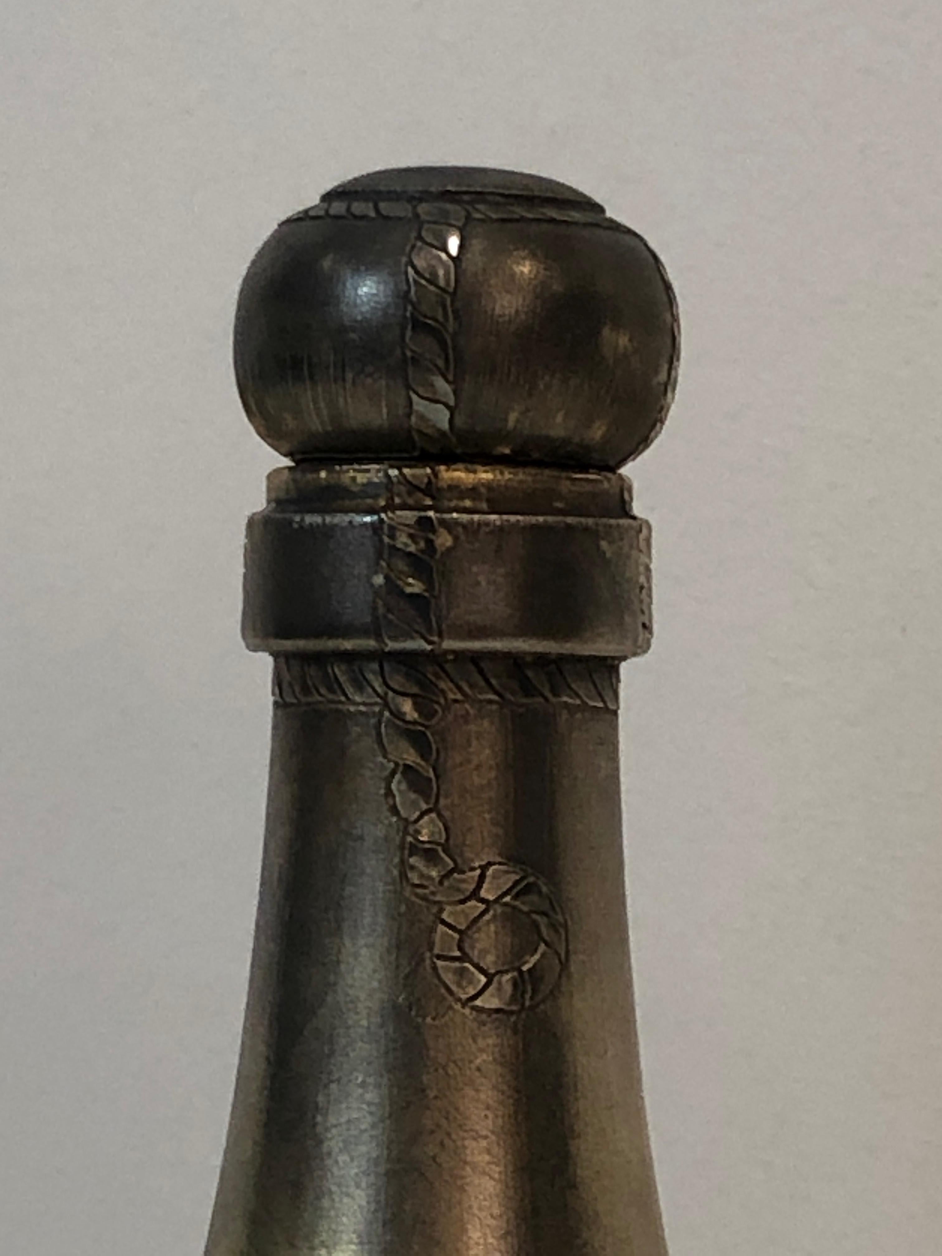 Rare Silver Plated and Brass Shaker Presenting a Champagne Bottle, French, Circa For Sale 1