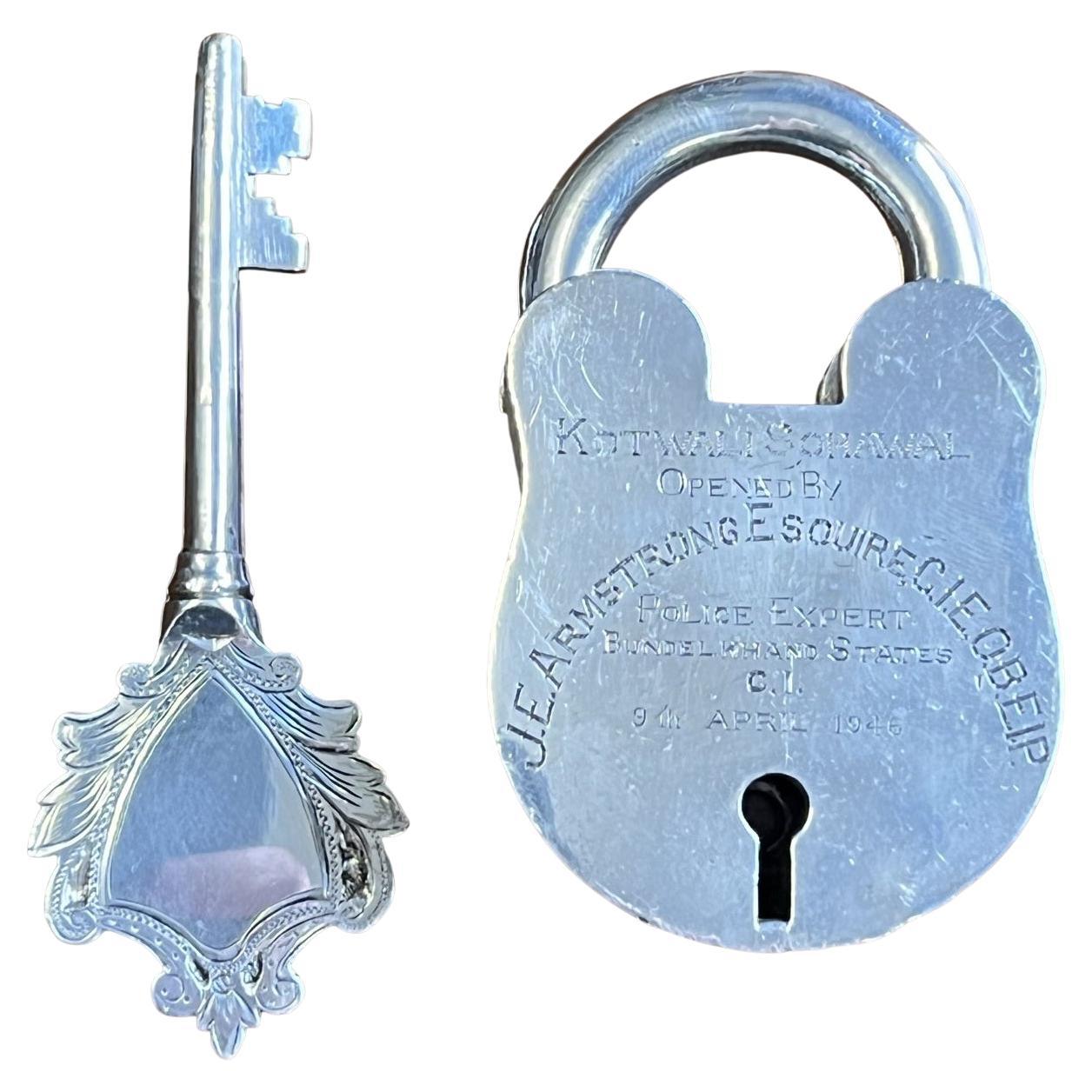 Rare Silver Plated Antique Chubbs Padlock Gifted in 1946 to Police Expert India