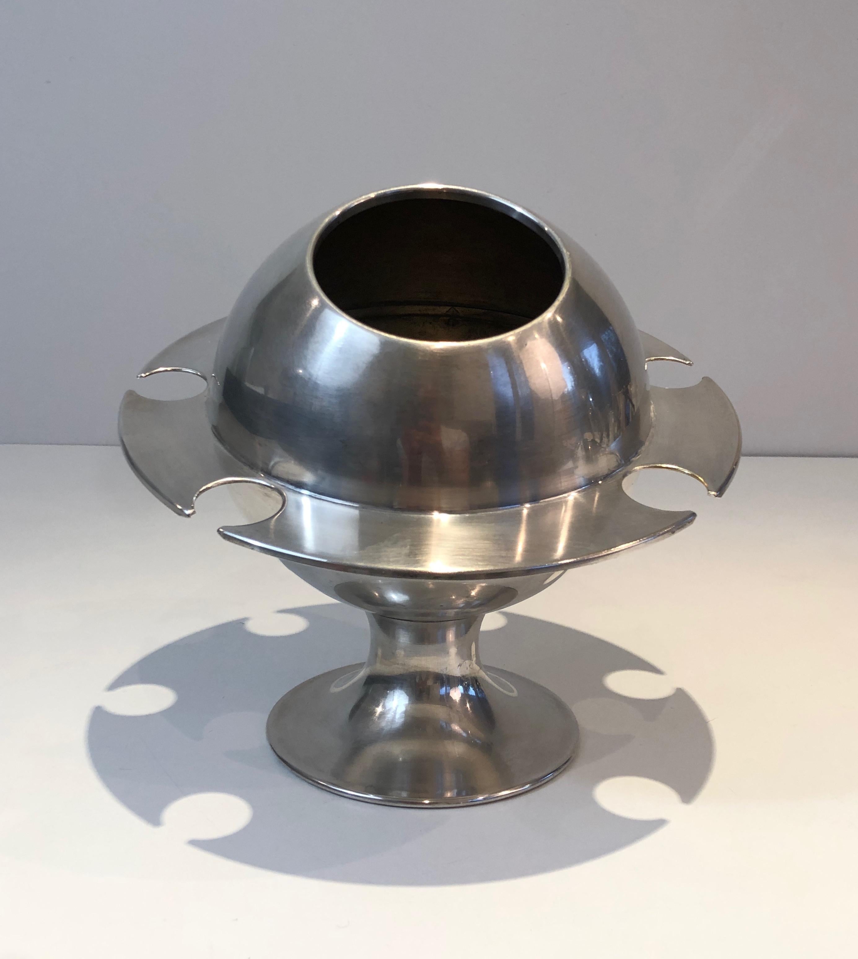 Mid-Century Modern Rare Silver Plated Champagne Bucket with Flutes Holder, French, circa 1970