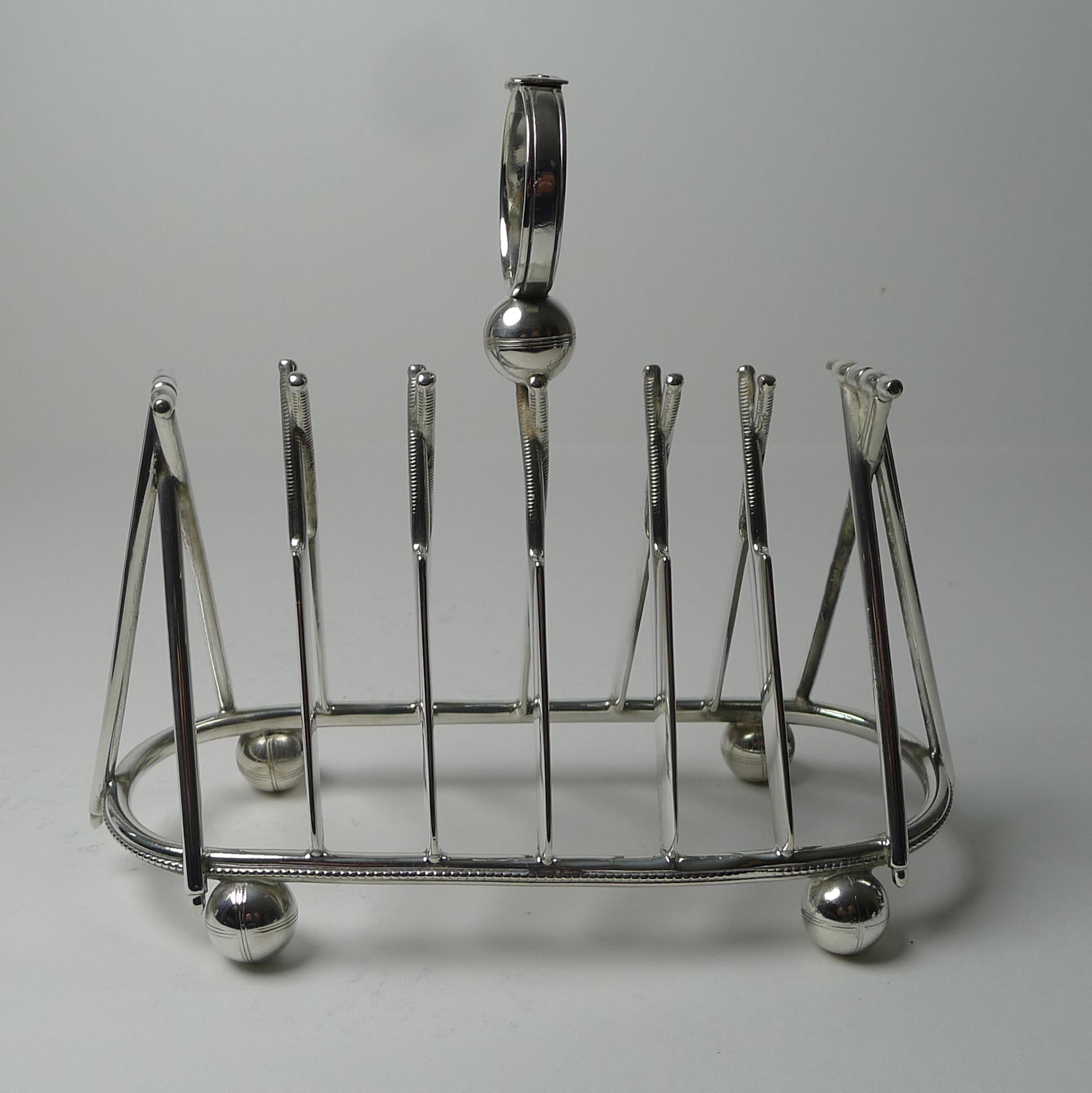 Late 19th Century Rare Silver Plated Cricket Toast Rack - Reg. 1872