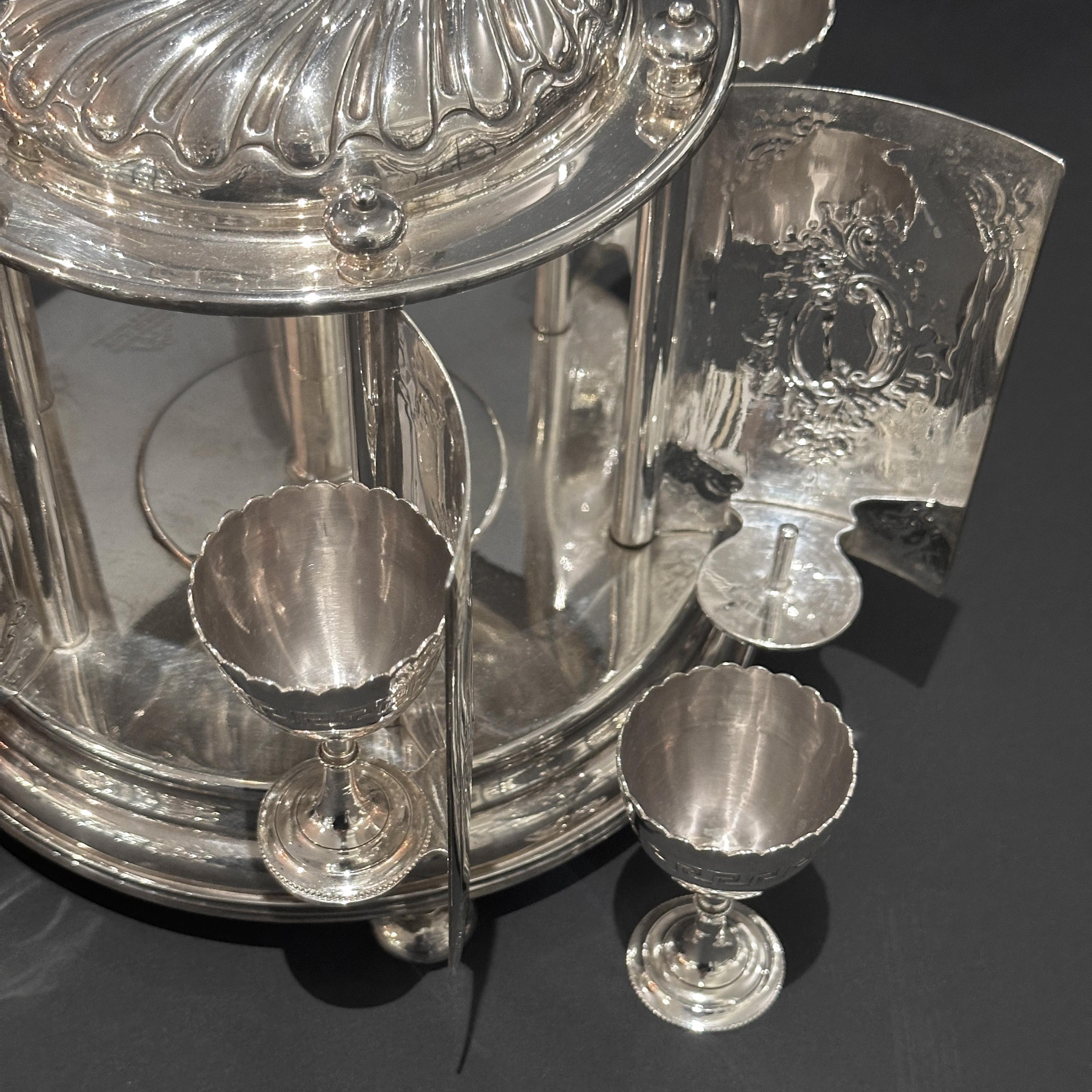 19th Century Rare silver plated egg carrousel, Mappin and Webb, London