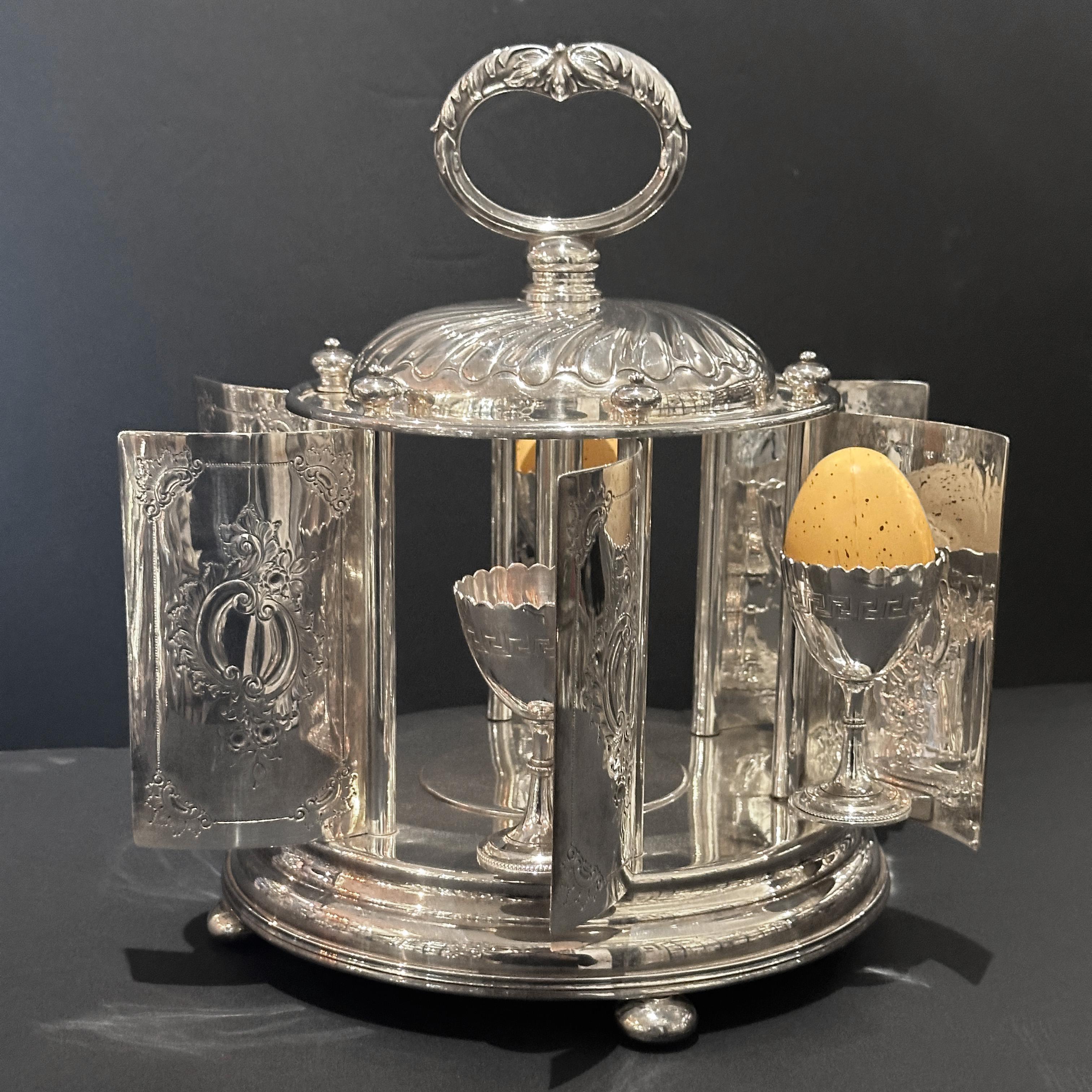 Silver Plate Rare silver plated egg carrousel, Mappin and Webb, London