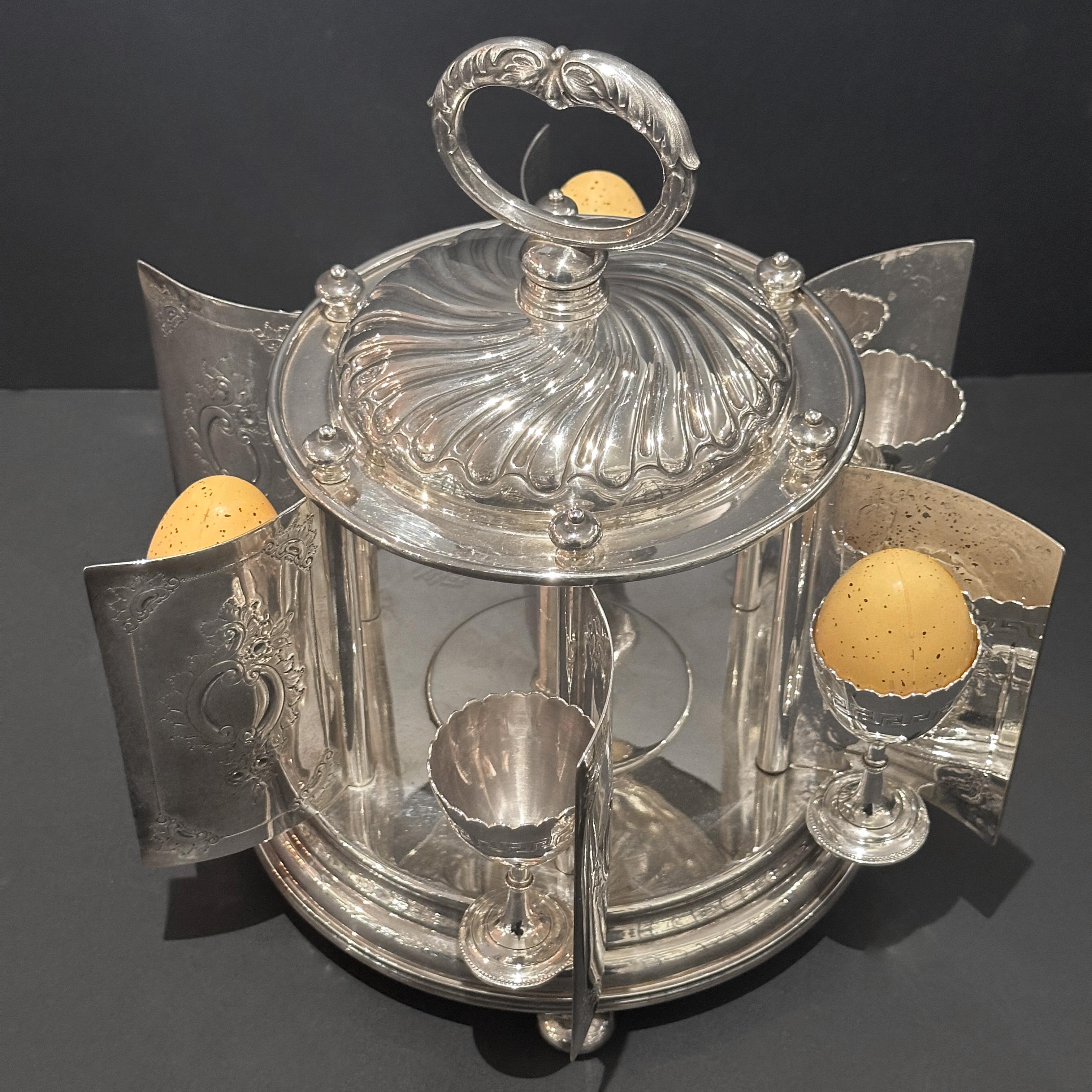 Rare silver plated egg carrousel, Mappin and Webb, London 3