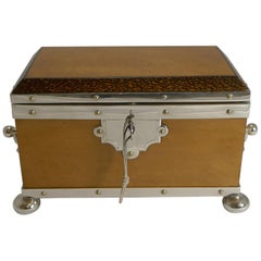 Rare Silver Plated Mounted Bird's-Eye Maple and Palm Wood Tea Caddy, circa 1890