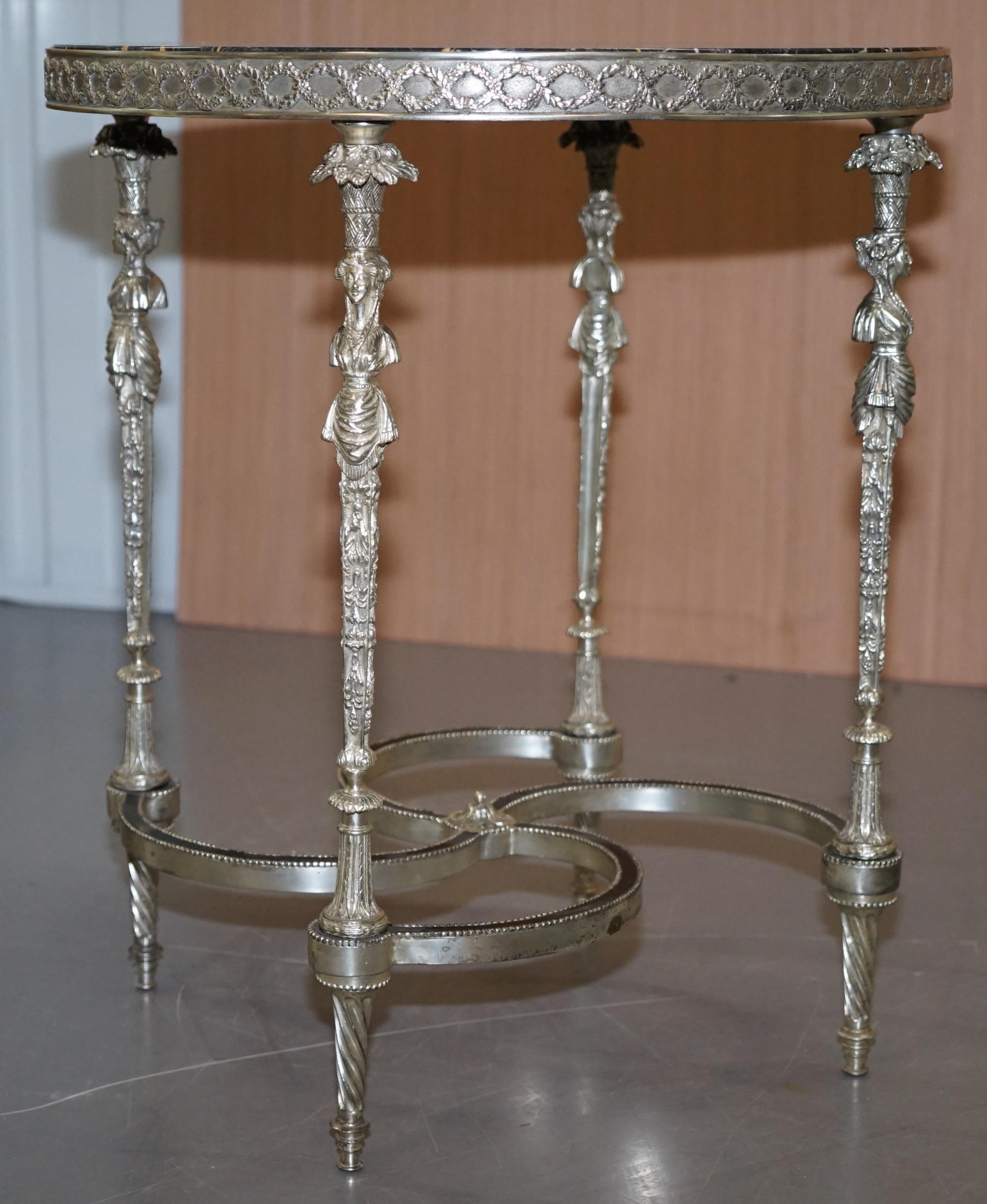 Rare Silver Plated Sculpted French Empire Style Marble Topped Occasional Table 4