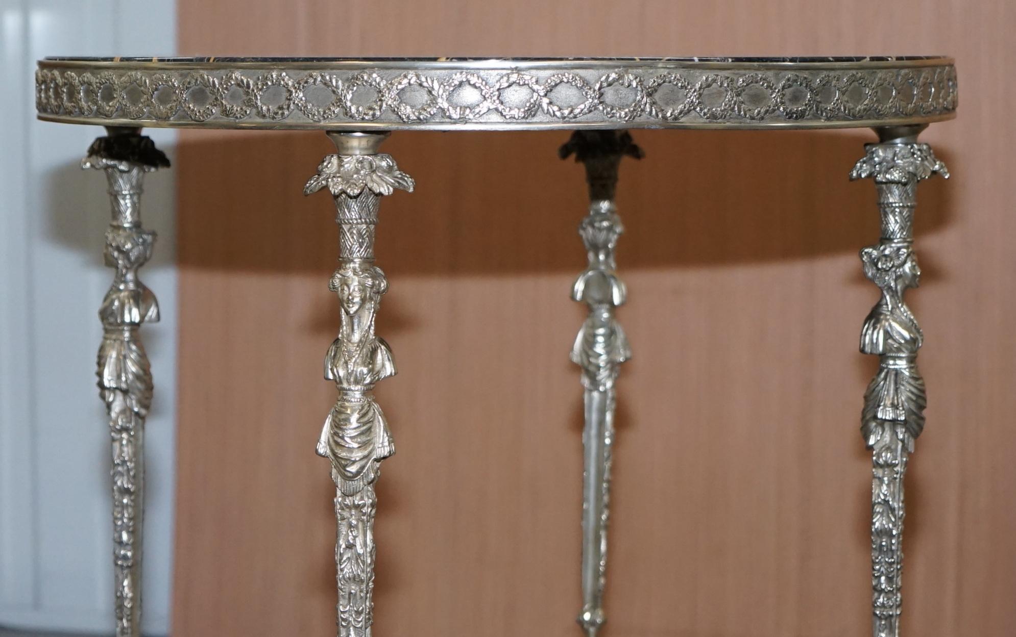 Rare Silver Plated Sculpted French Empire Style Marble Topped Occasional Table 5
