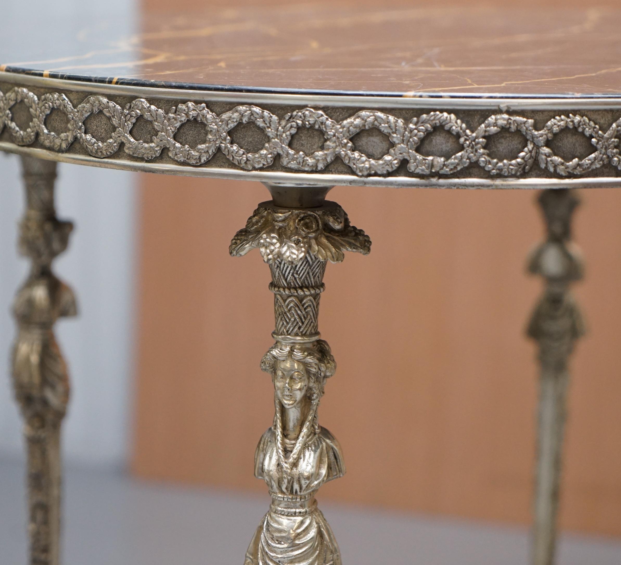 Rare Silver Plated Sculpted French Empire Style Marble Topped Occasional Table 9