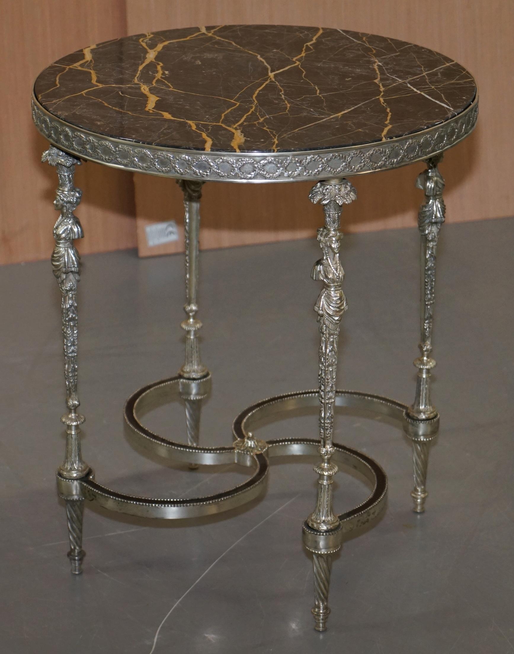 Hand-Crafted Rare Silver Plated Sculpted French Empire Style Marble Topped Occasional Table