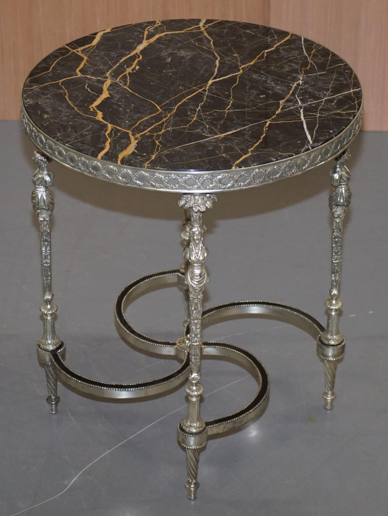 20th Century Rare Silver Plated Sculpted French Empire Style Marble Topped Occasional Table
