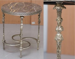 Rare Silver Plated Sculpted French Empire Style Marble Topped Occasional Table