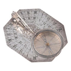Rare Silver Pocket Sundial And Compass By Michael Butterfield Paris Circa 1700