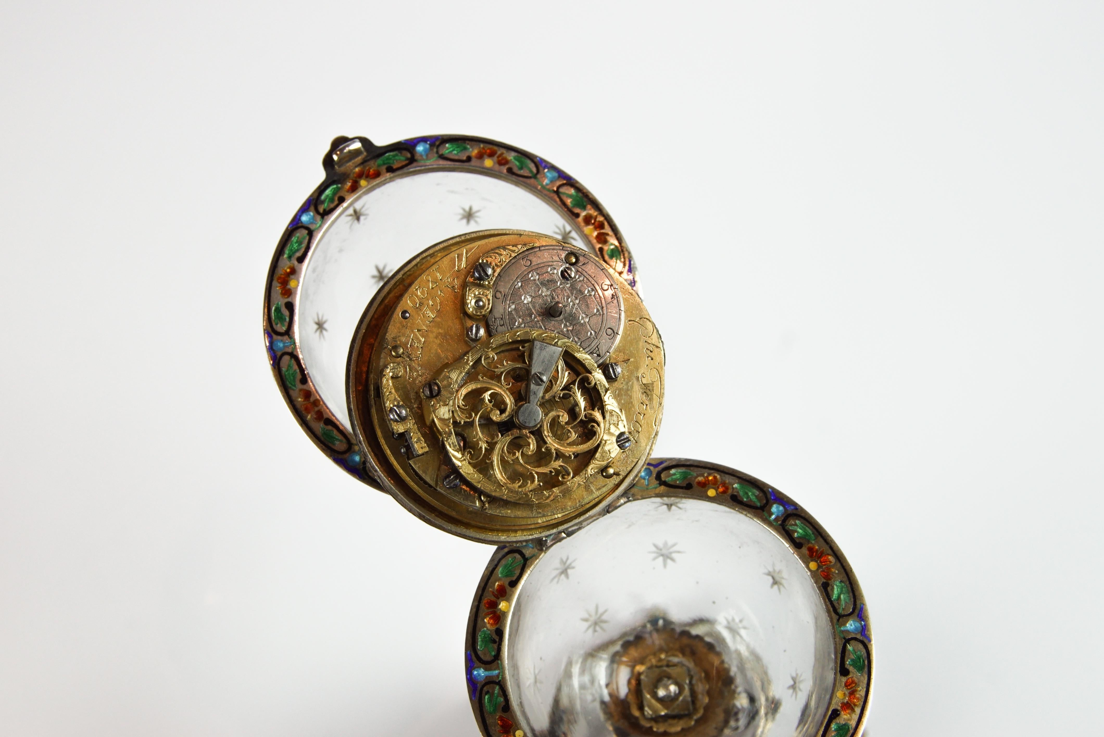 Rare Silver, Rock Crystal, and Enamel Globe 'Vienna Egg' Clock by Hermann Bohm 8