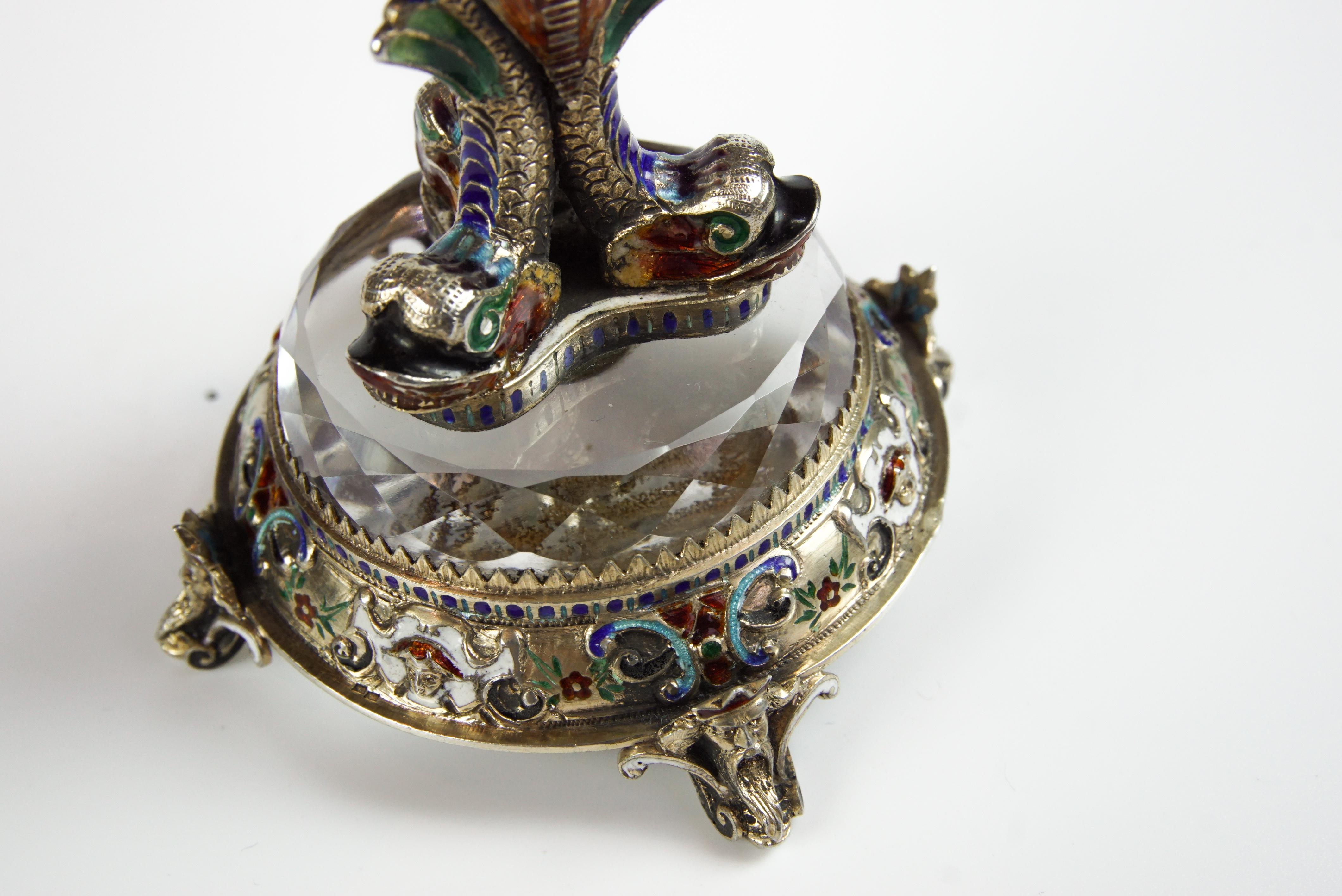 Rare Silver, Rock Crystal, and Enamel Globe 'Vienna Egg' Clock by Hermann Bohm 10