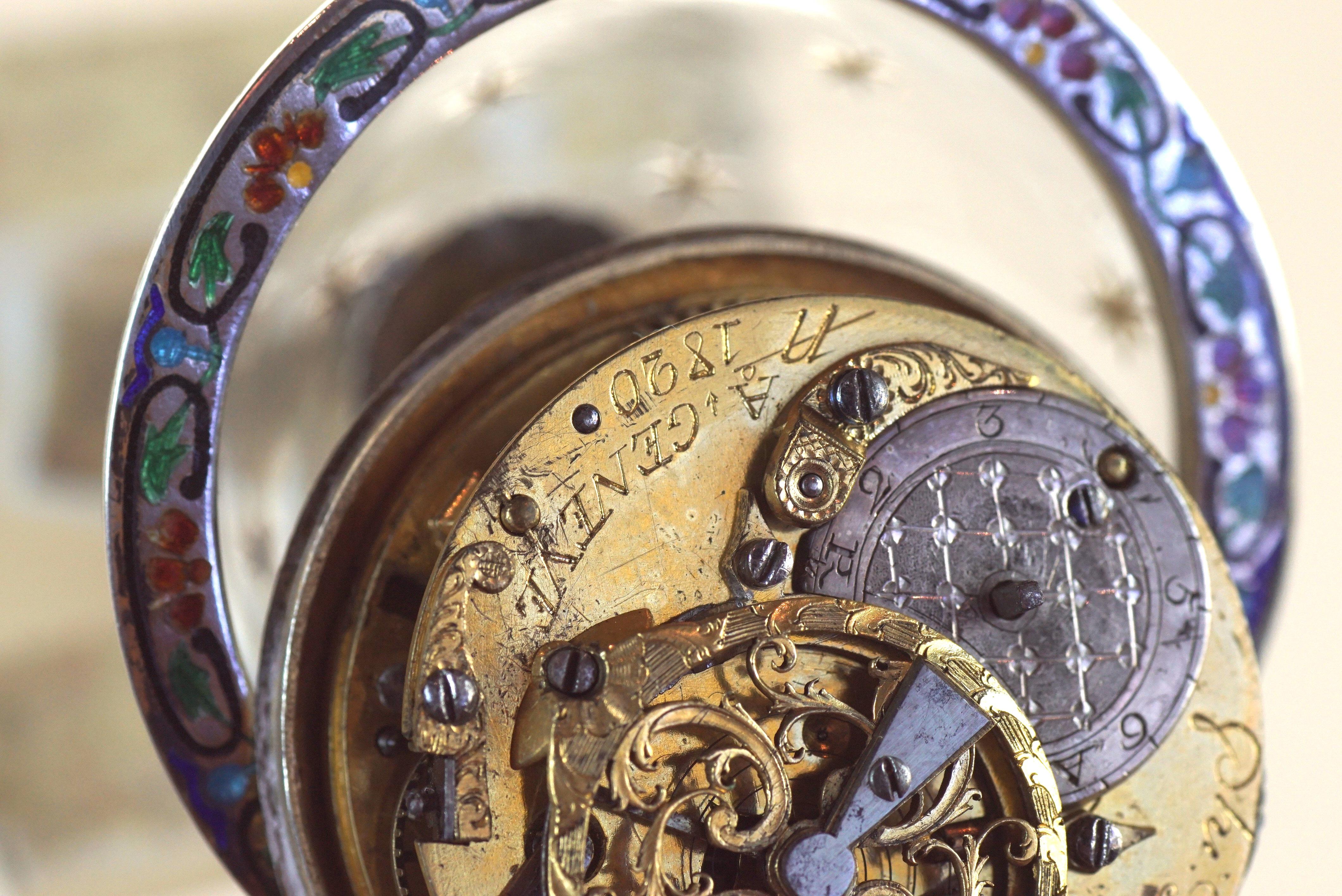 Rare Silver, Rock Crystal, and Enamel Globe 'Vienna Egg' Clock by Hermann Bohm 13