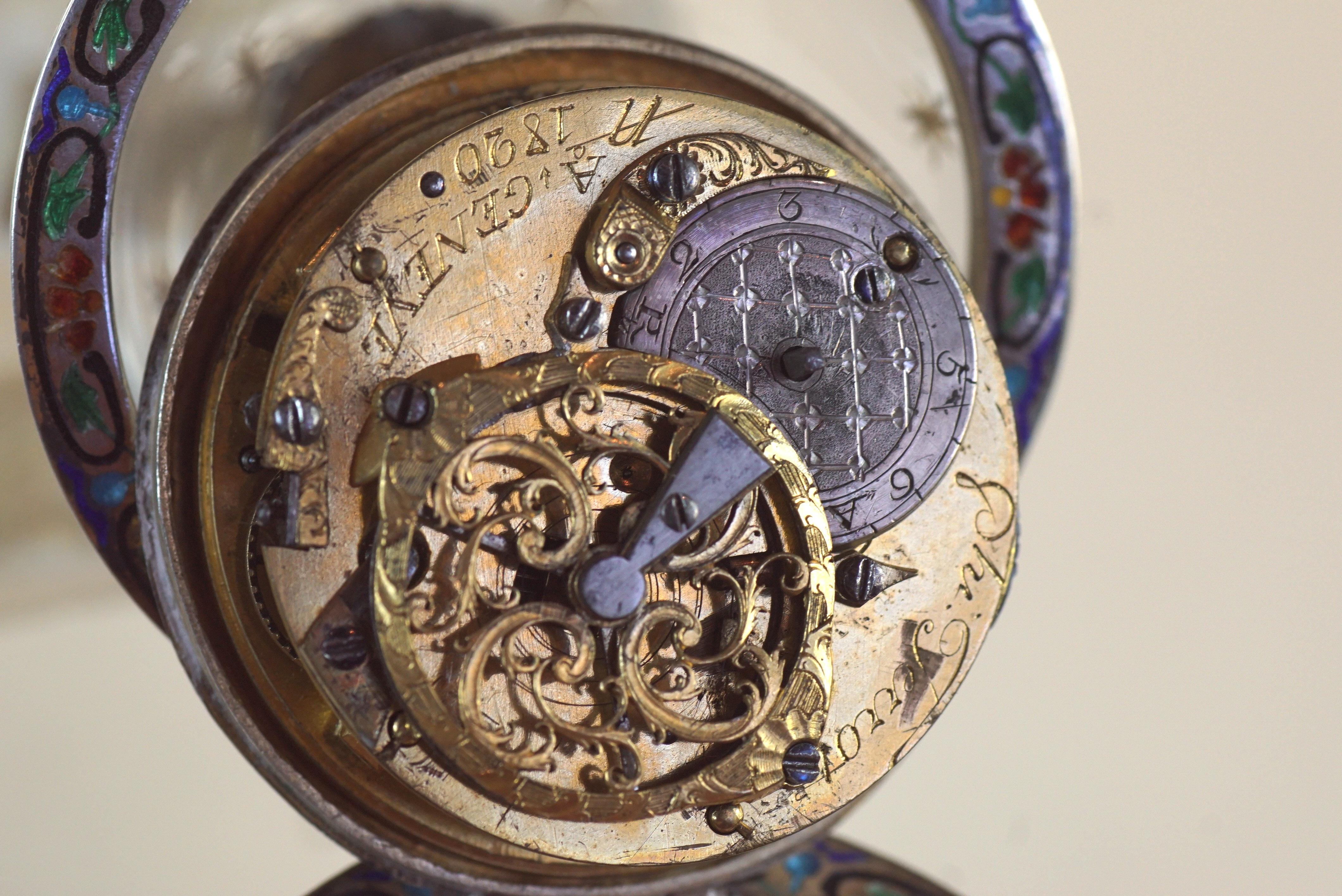 Rare Silver, Rock Crystal, and Enamel Globe 'Vienna Egg' Clock by Hermann Bohm 15