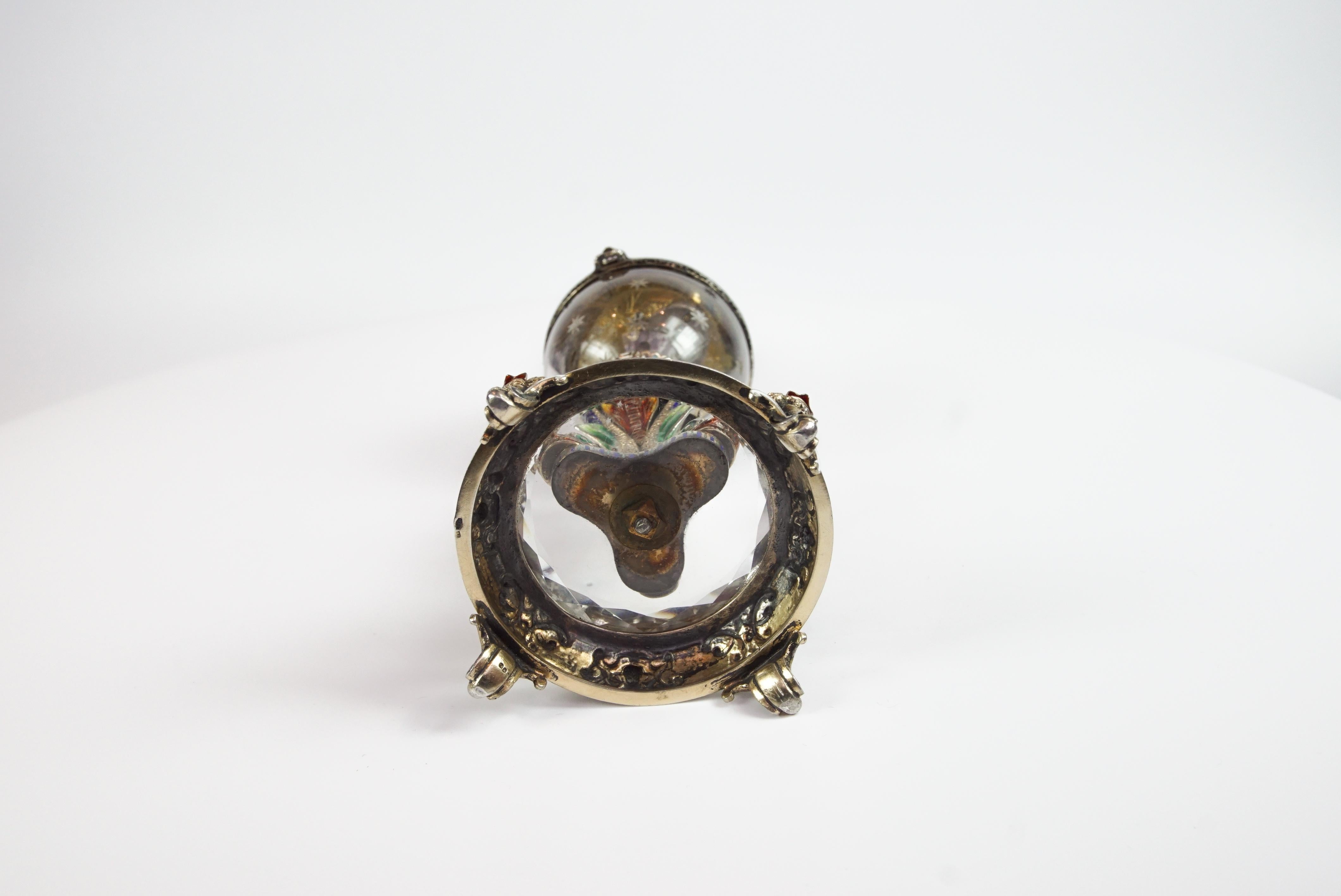 Rare Silver, Rock Crystal, and Enamel Globe 'Vienna Egg' Clock by Hermann Bohm 1