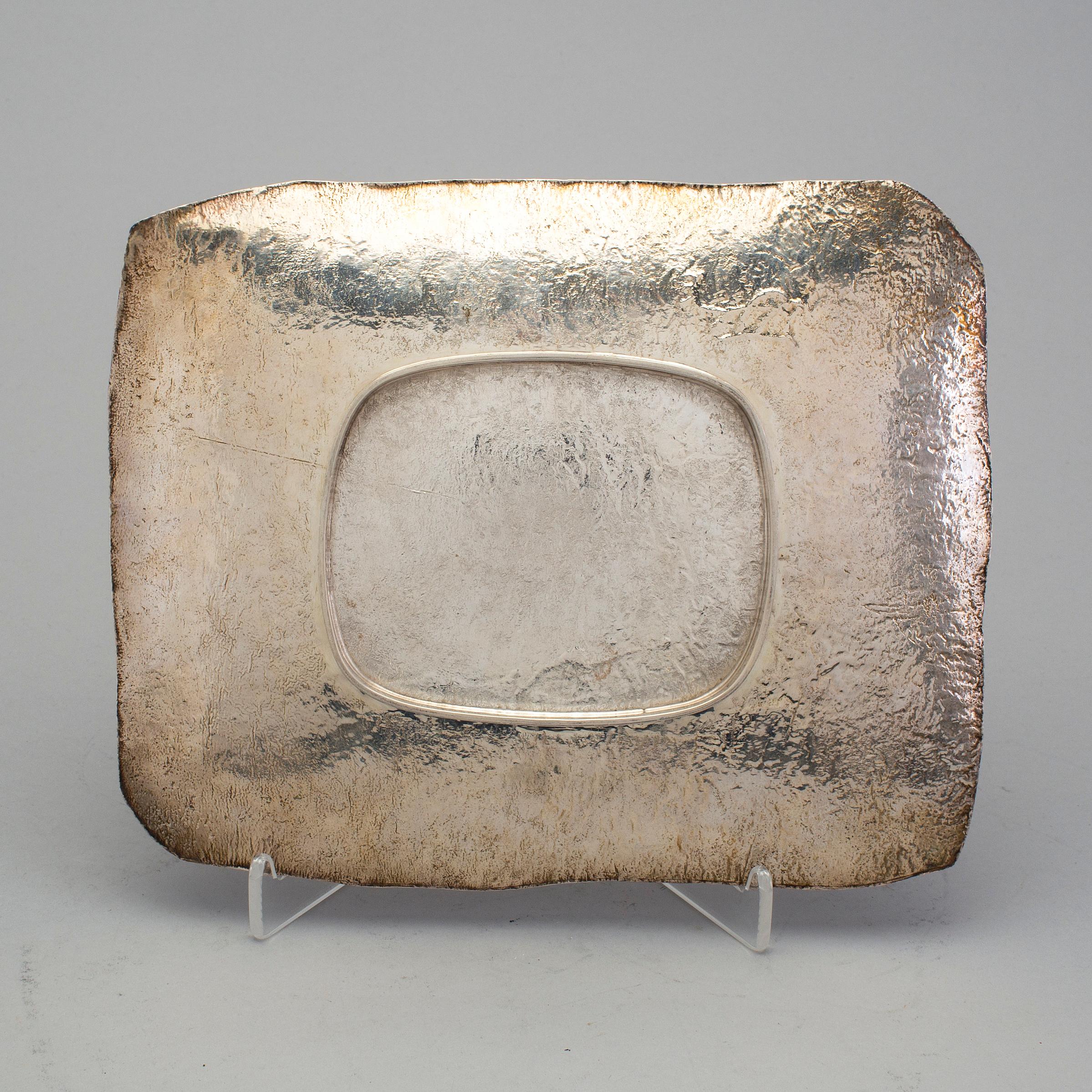 Rare Silver Tray by A W.A. Bolin Samorodok Stockholm, 1954 6