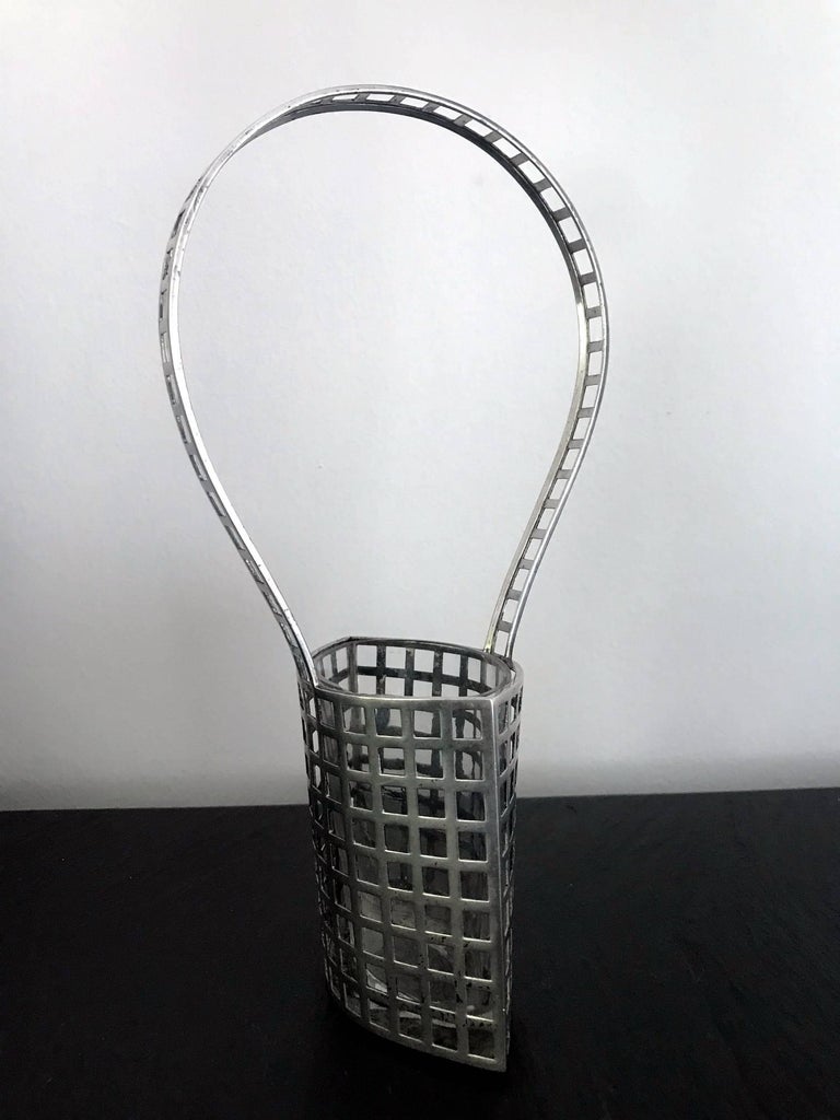 Austrian Rare Silver Vase with Glass Insert by Josef Hoffmann for Wiener Werkstätte For Sale