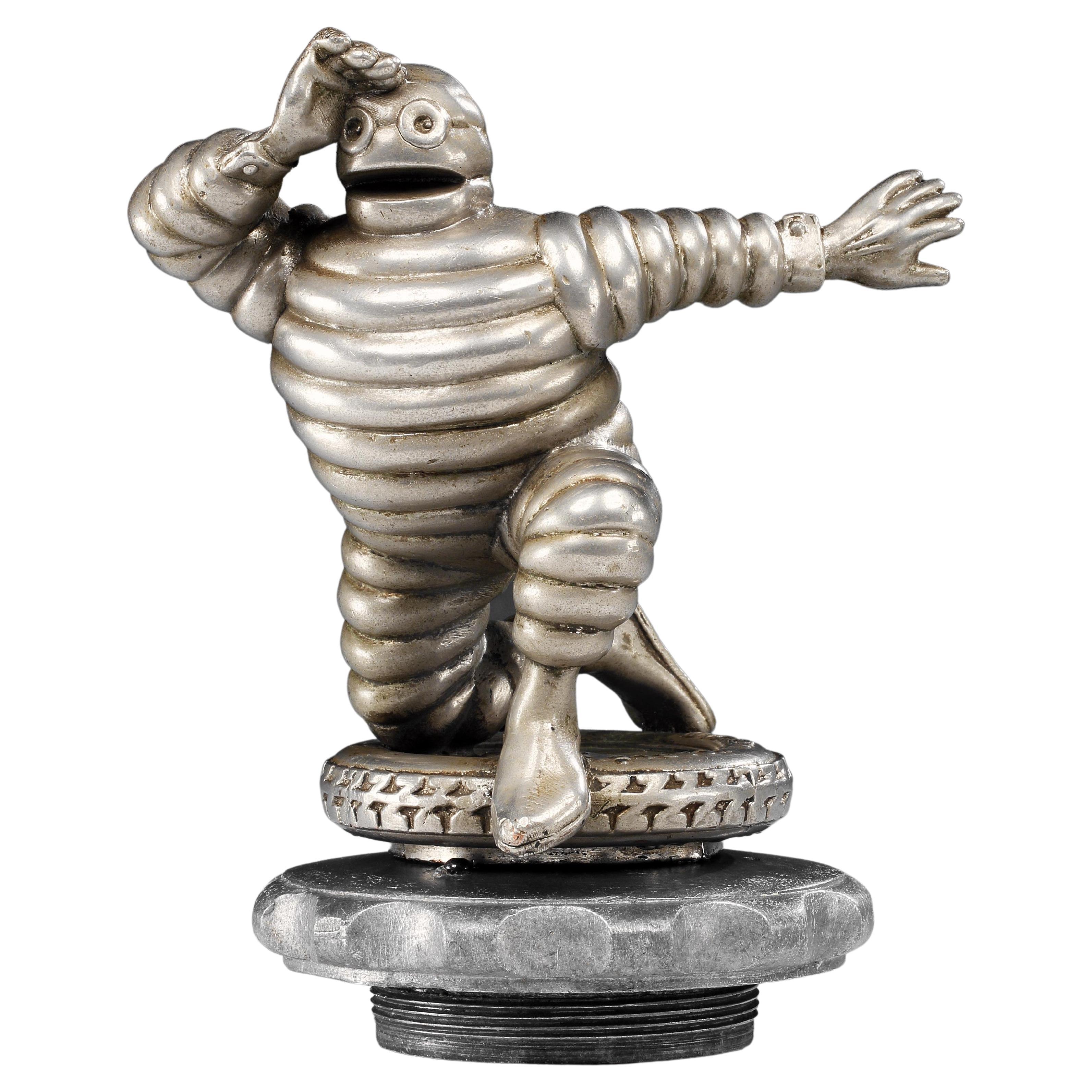 Rare Silvered Bronze ‘Monsieur Bibendum’, or Michelin Man Car Mascot, from 1916