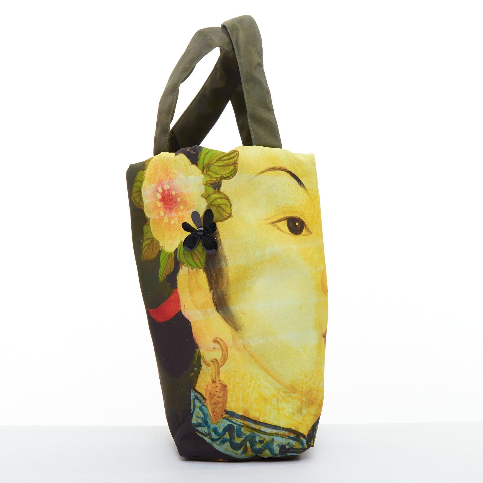 rare SIMONE ROCHA Ming Ming Maiden print embellished green nylon tote bag Excellent état - En vente à Hong Kong, NT