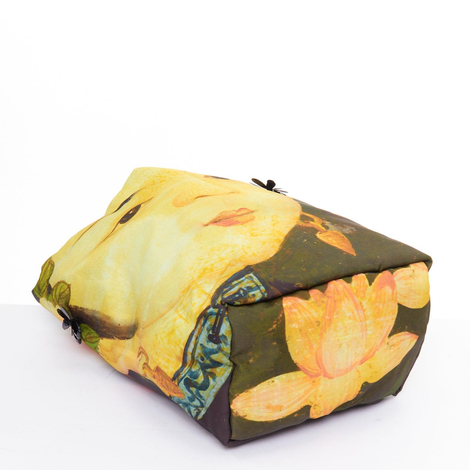 rare SIMONE ROCHA Ming Ming Maiden print embellished green nylon tote bag en vente 1