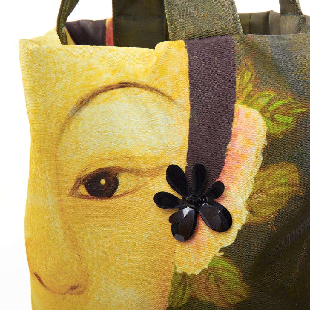 rare SIMONE ROCHA Ming Ming Maiden print embellished green nylon tote bag en vente 2