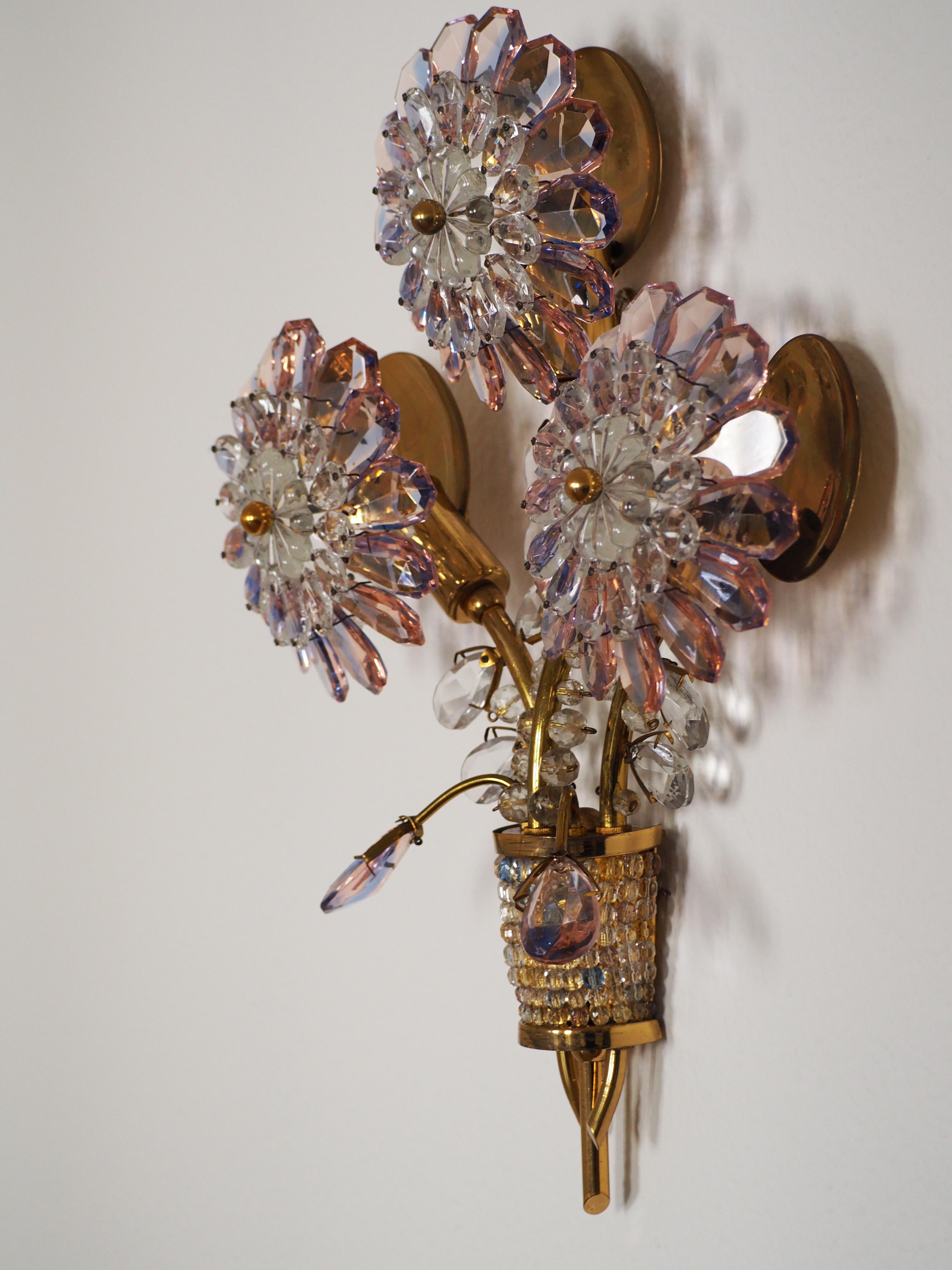 Austrian Rare Single Amethyst Wall Sconce, Attributed to Lobmeyr, Bagues Style