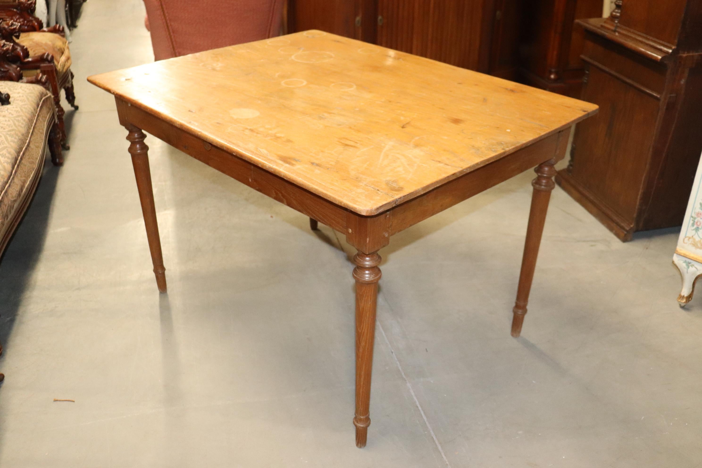 French Provincial Rare Single Board Top Walnut French Farm Dining Table with Drawer Circa 1890