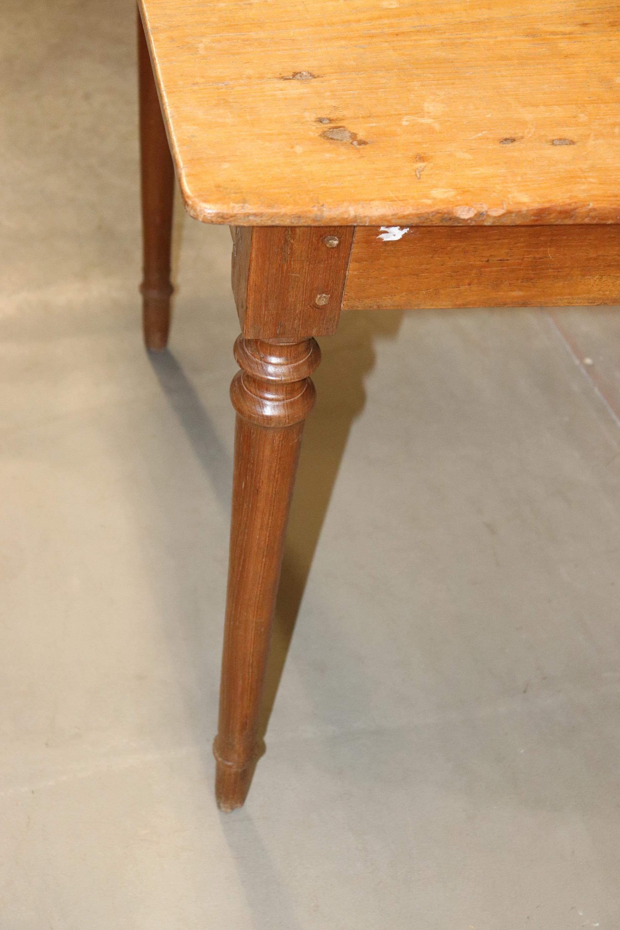 Late 19th Century Rare Single Board Top Walnut French Farm Dining Table with Drawer Circa 1890