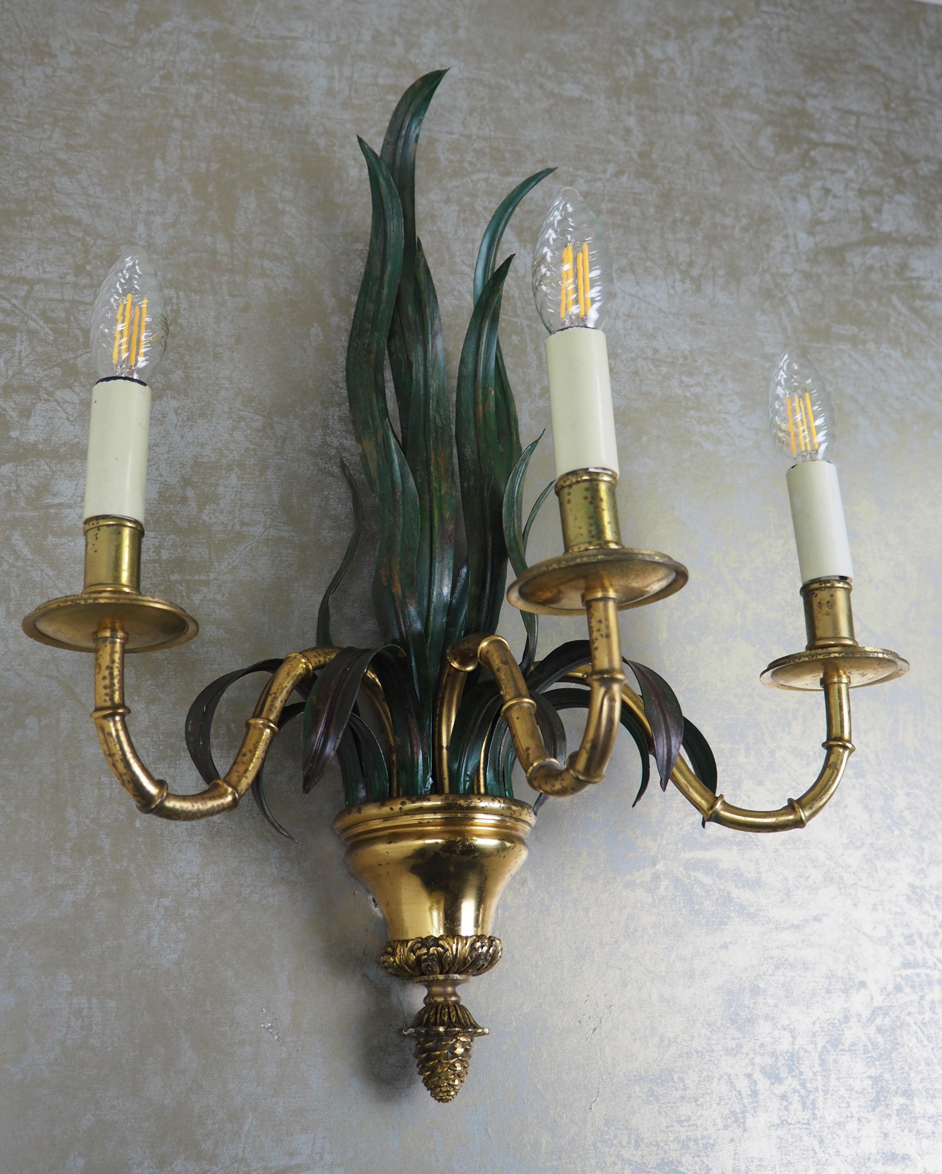 Rare Single Sconce Bamboo Palm Bronze by Maison Baguès, France, 1970s In Good Condition For Sale In Wiesbaden, Hessen