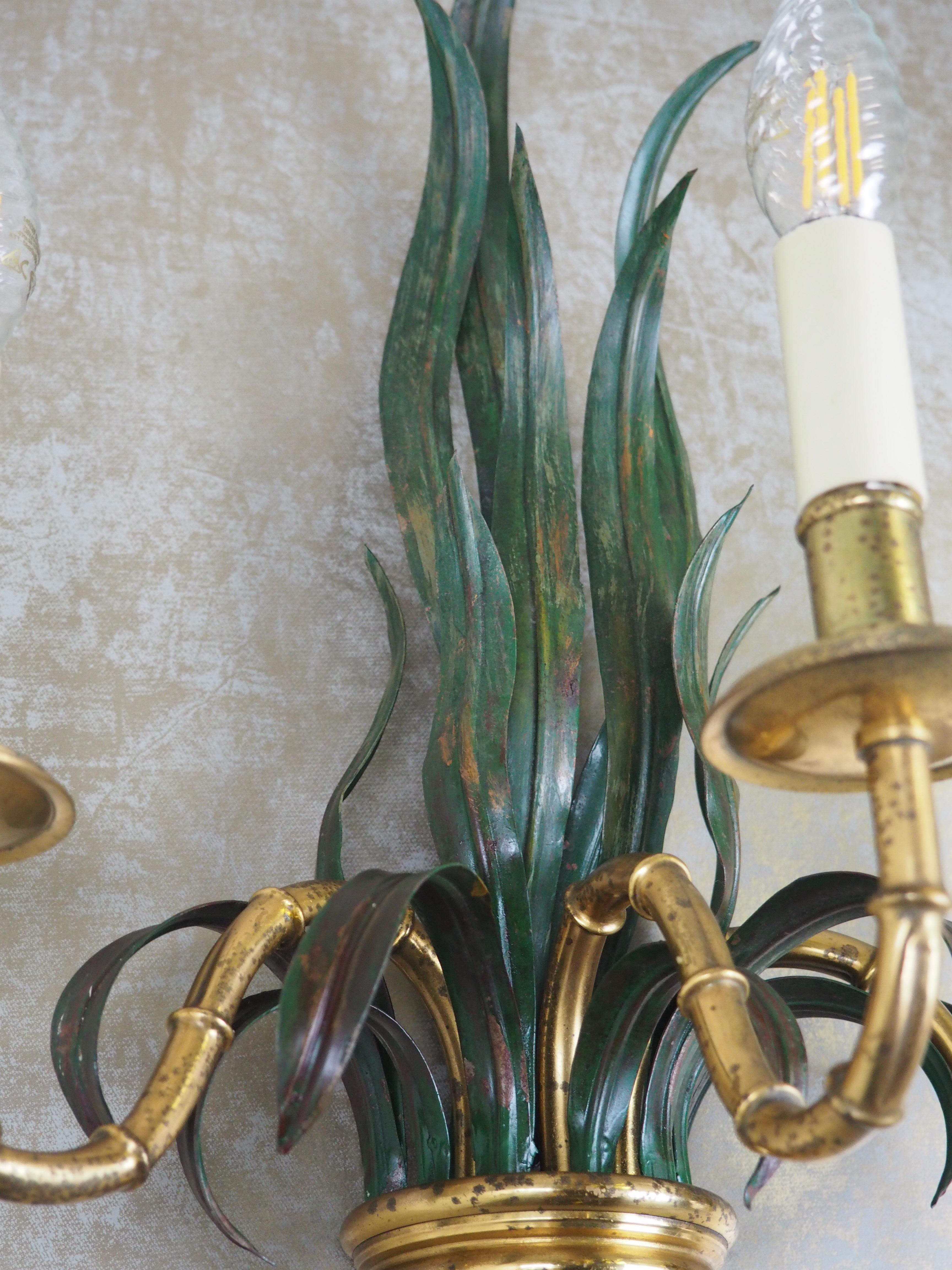 Late 20th Century Rare Single Sconce Bamboo Palm Bronze by Maison Baguès, France, 1970s For Sale