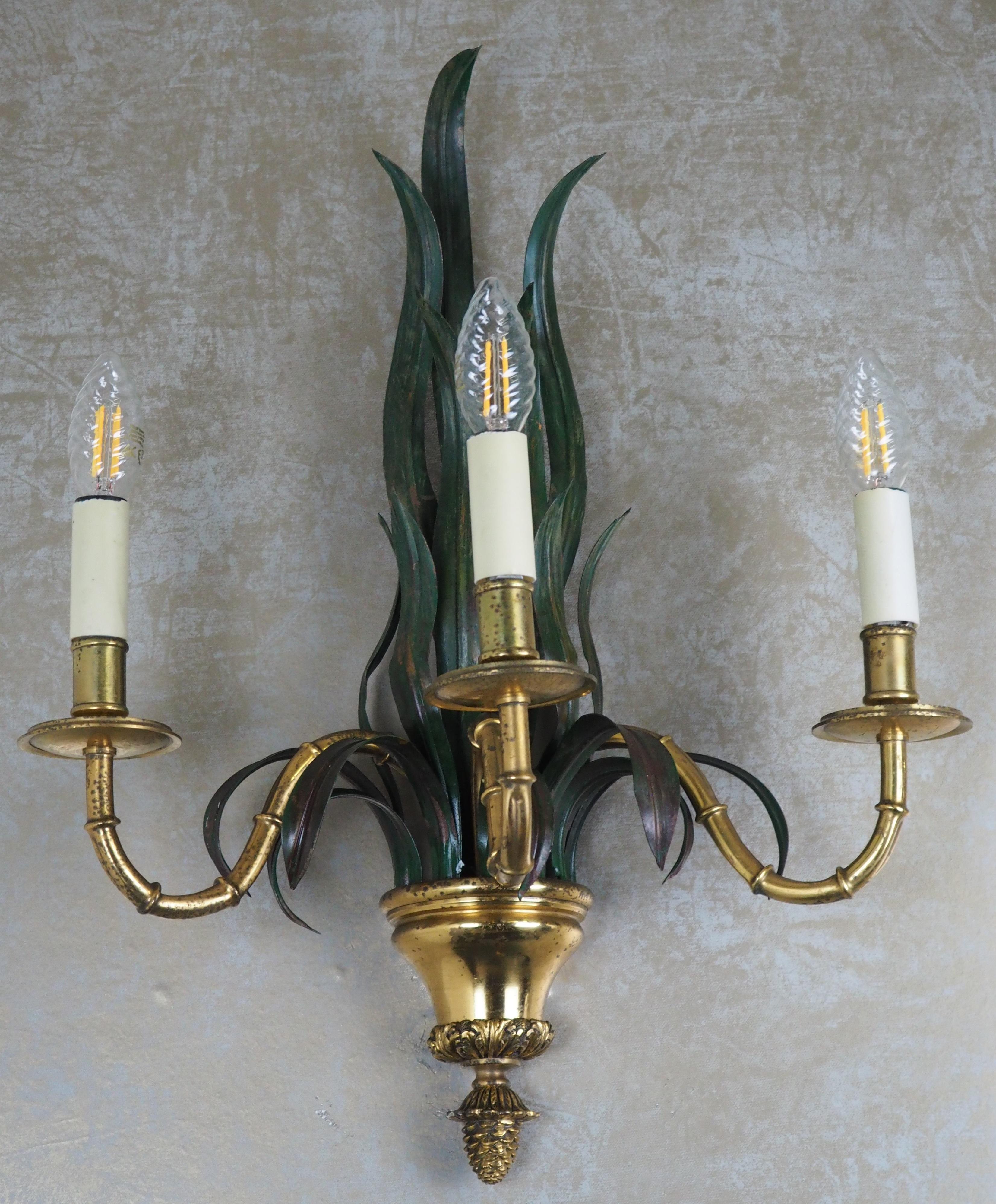 Rare Single Sconce Bamboo Palm Bronze by Maison Baguès, France, 1970s For Sale 2