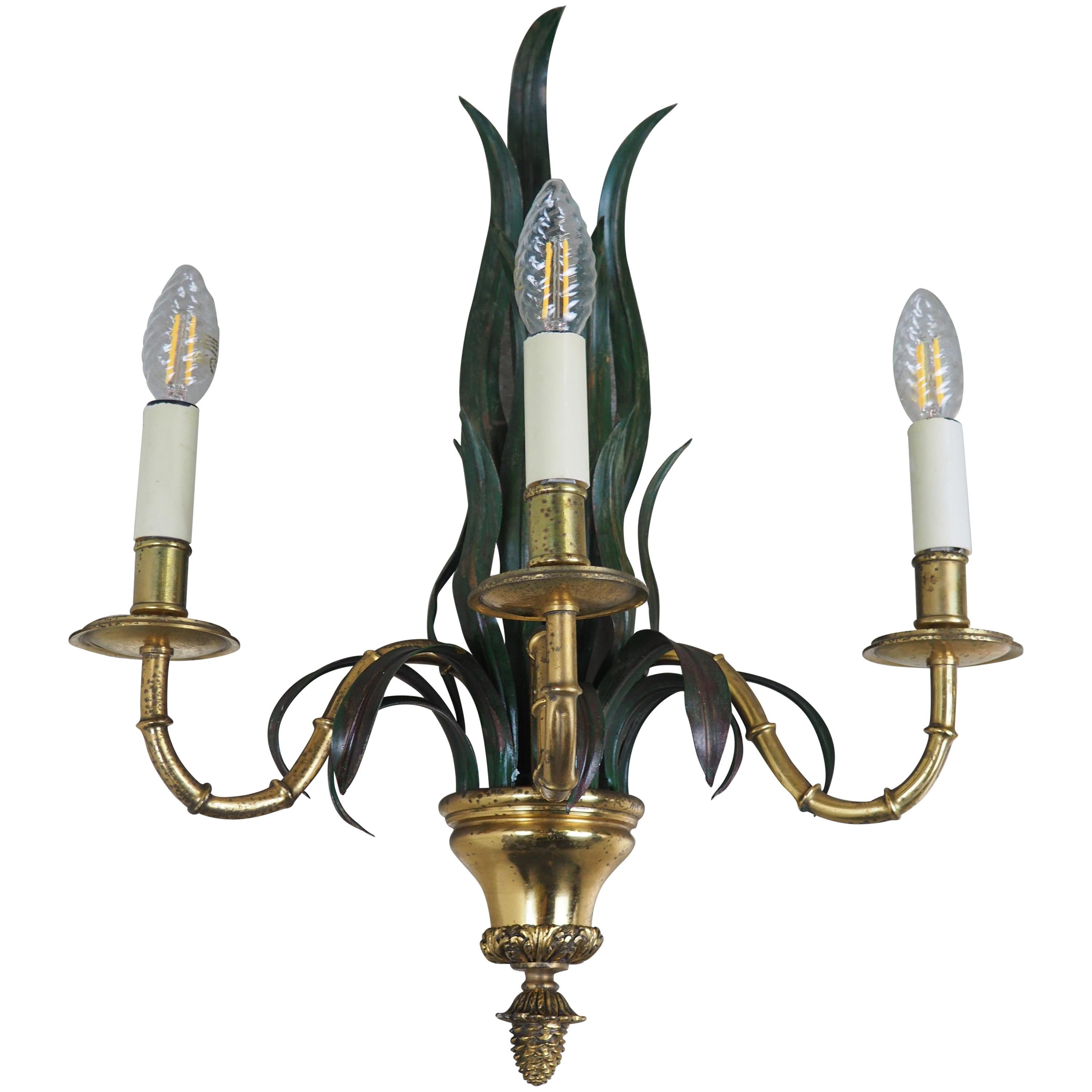 Rare Single Sconce Bamboo Palm Bronze by Maison Baguès, France, 1970s For Sale