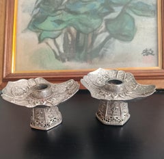 Seltene sino-tibetische Silber Ritual Lampenständer Tibet Himalaya - Kerzenhalter